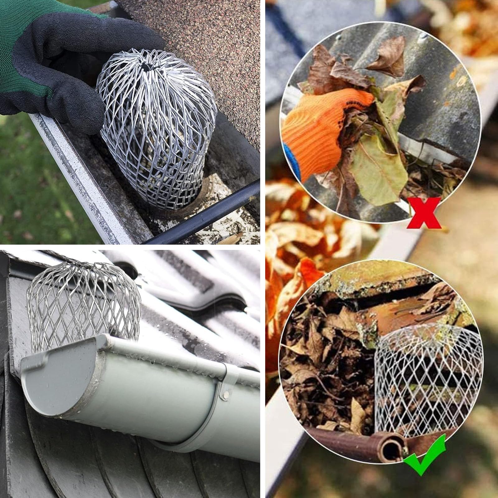 Osłona rury spustowej, ochrona rynny dachowej, 4 sztuki, sitko rynnowe, ochrona rury spustowej, wysokość 17 cm, ochrona rynny dachowej, ochrona przed liśćmi, aluminiowa ochrona przed rdzą, do rur