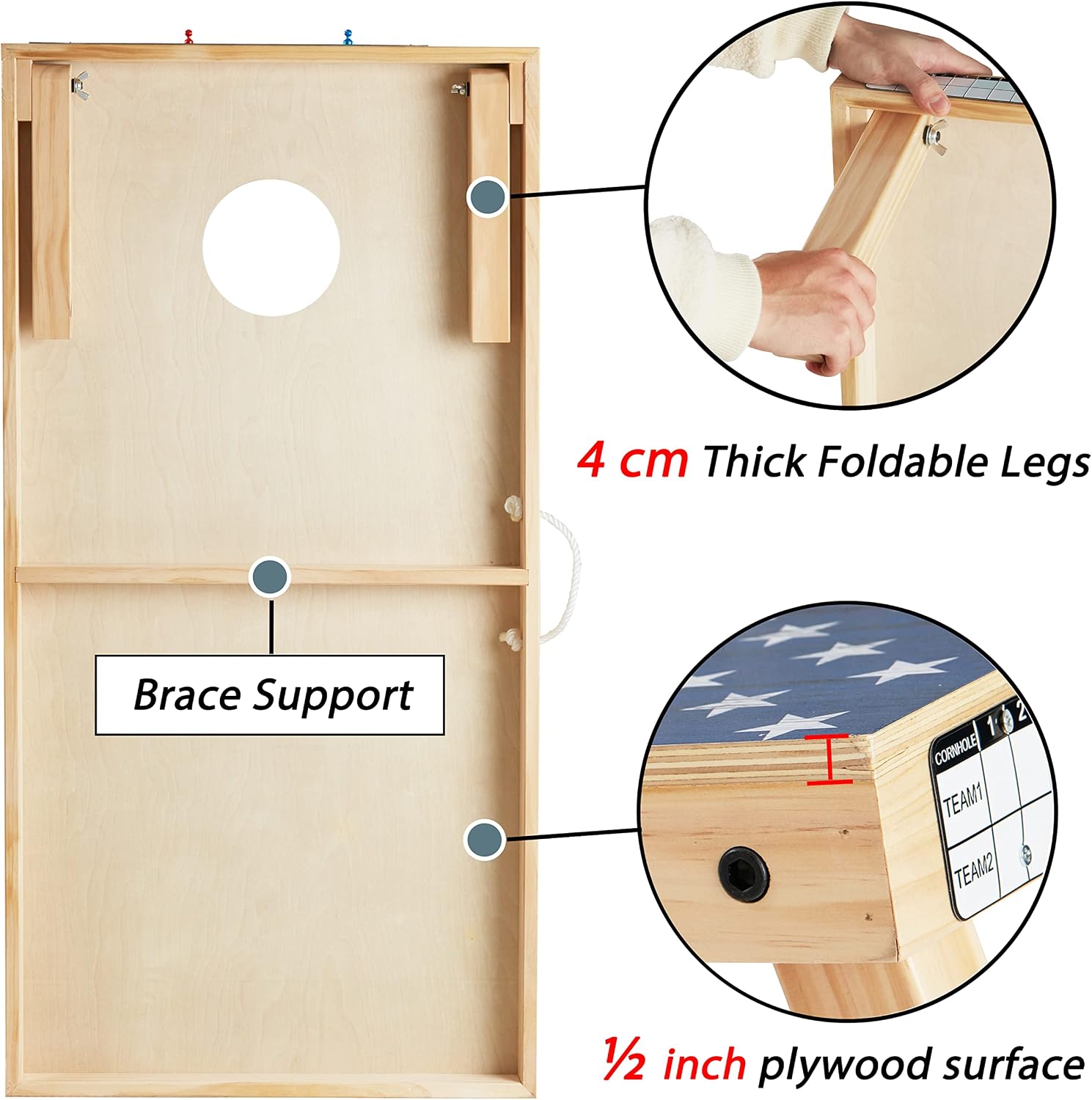 Cornhole Set 4'x2' Regulation Size Cornhole Boards Solid Wood Printed Pattern,Includes 8 Regulation Bean Bags and Built-in Scorekeepers, for Beach, Camping, Lawn, Tailgating,Backyard and Outdoor Games