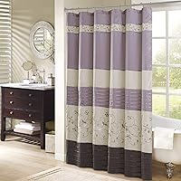 Madison Park Serene Purple Floral Embroidered Shower Curtain 72x72 - Faux Silk Polyester, Machine Washable Bathroom Decor