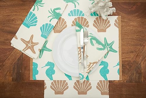 Miniatura 2 de C&F Home by The Sea Camino de mesa de algodón náutico costero vida marina conchas oceánicas estrellas de mar Tablelinen para cenas uso diario, 13 x