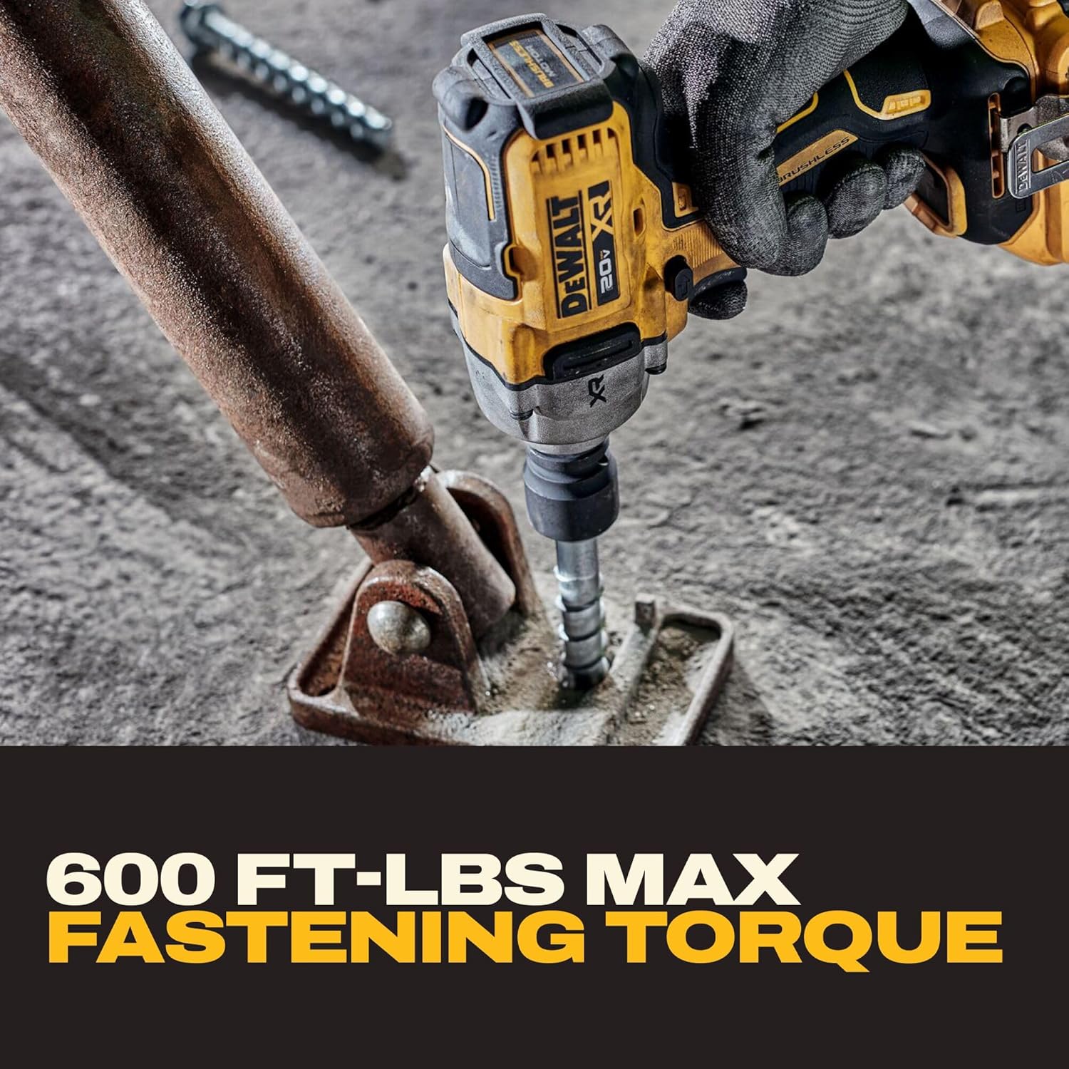 DEWALT Impact Wrench 1/2, 20V MAX XR Brushless Cordless Impact Gun With Hog Ring Anvil Kit, Includes 4 Ah Battery and Charger, Mid-Torque (DCF891QQ1)