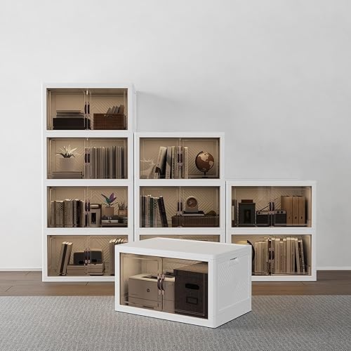 Miniatura 8 de JOYMOOP Organizador plegable de almacenamiento, caja de almacenamiento plegable de 49.6 cuartos de galón con ruedas y puerta, contenedor de