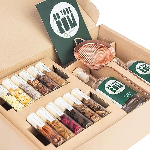 Haz tu ron | Kit de fabricación | Juegos de regalo de bricolaje para hombres y mujeres | Cesta de regalos de barman | Juego completo | 12 botánicos