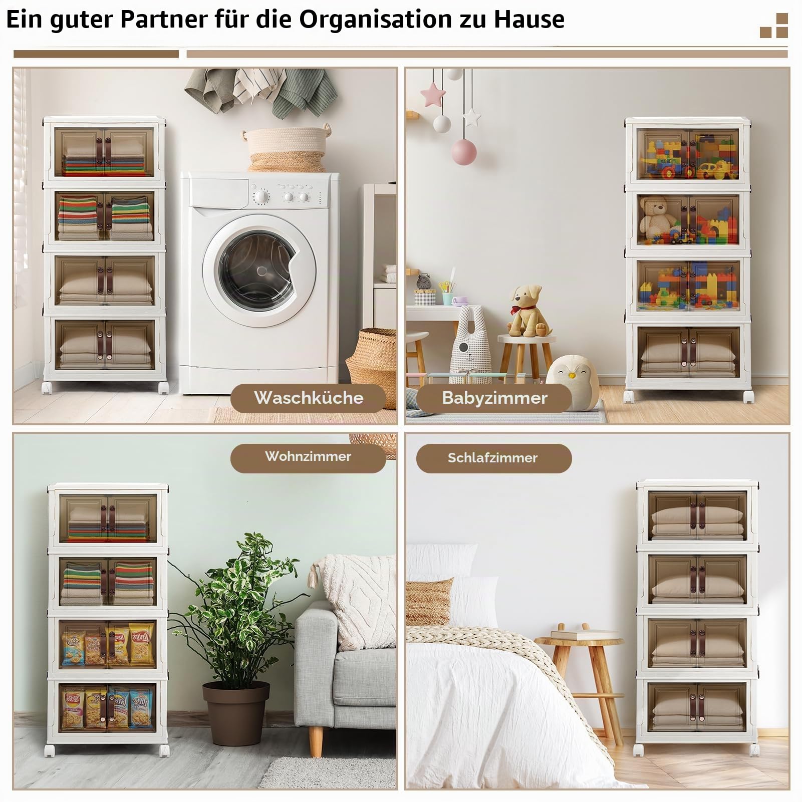DreamHaven Faltbare Aufbewahrungsboxen mit Türen stapelbare Aufbewahrungsboxen aus Kunststoff und Rädern Aufbewahrungsbox Organizer für Schlafzimmer Badezimmer Küche Wohnzimmer，5-stöckige