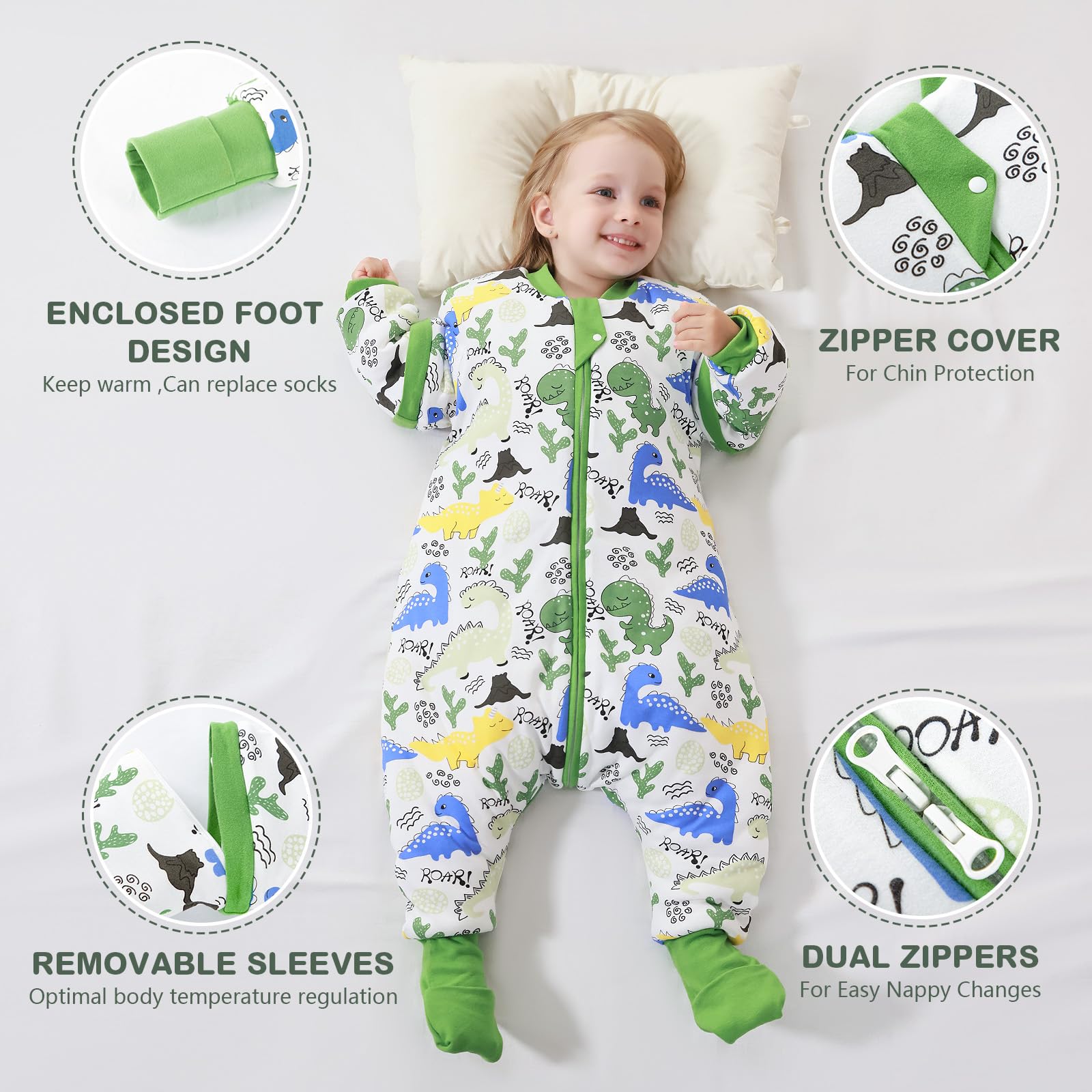MIKAFEN Baby Sleeping Bag with Feet 3.5 tog Winter, Kid Winter Sleeping Bag with Legs,6-18 months Dinosaurs - Image 3