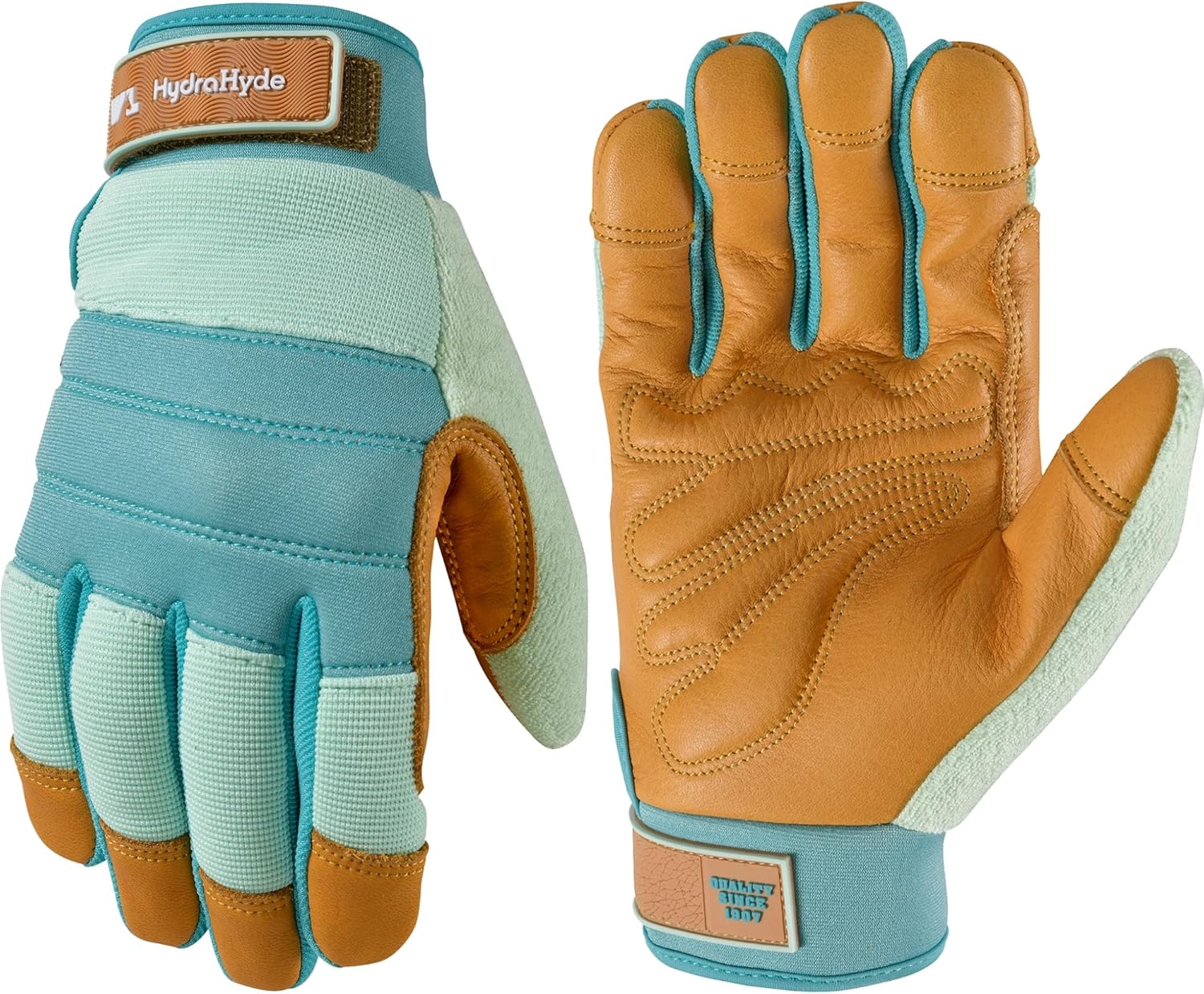 Wells Lamont Women's HydraHyde Leather Hybrid Gloves – Water-Resistant, Durable Cowhide Palm, Spandex Stretch Back – Ideal Landscaping/Farming/Gardening Gloves – Adjustable Wrist – Small, Blue (3250S) - Thumbnail 3
