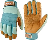Wells Lamont Women's HydraHyde Water-Resistant Leather Gardening Gloves, Cowhide Palm, Spandex Back, Medium Blue 3250M