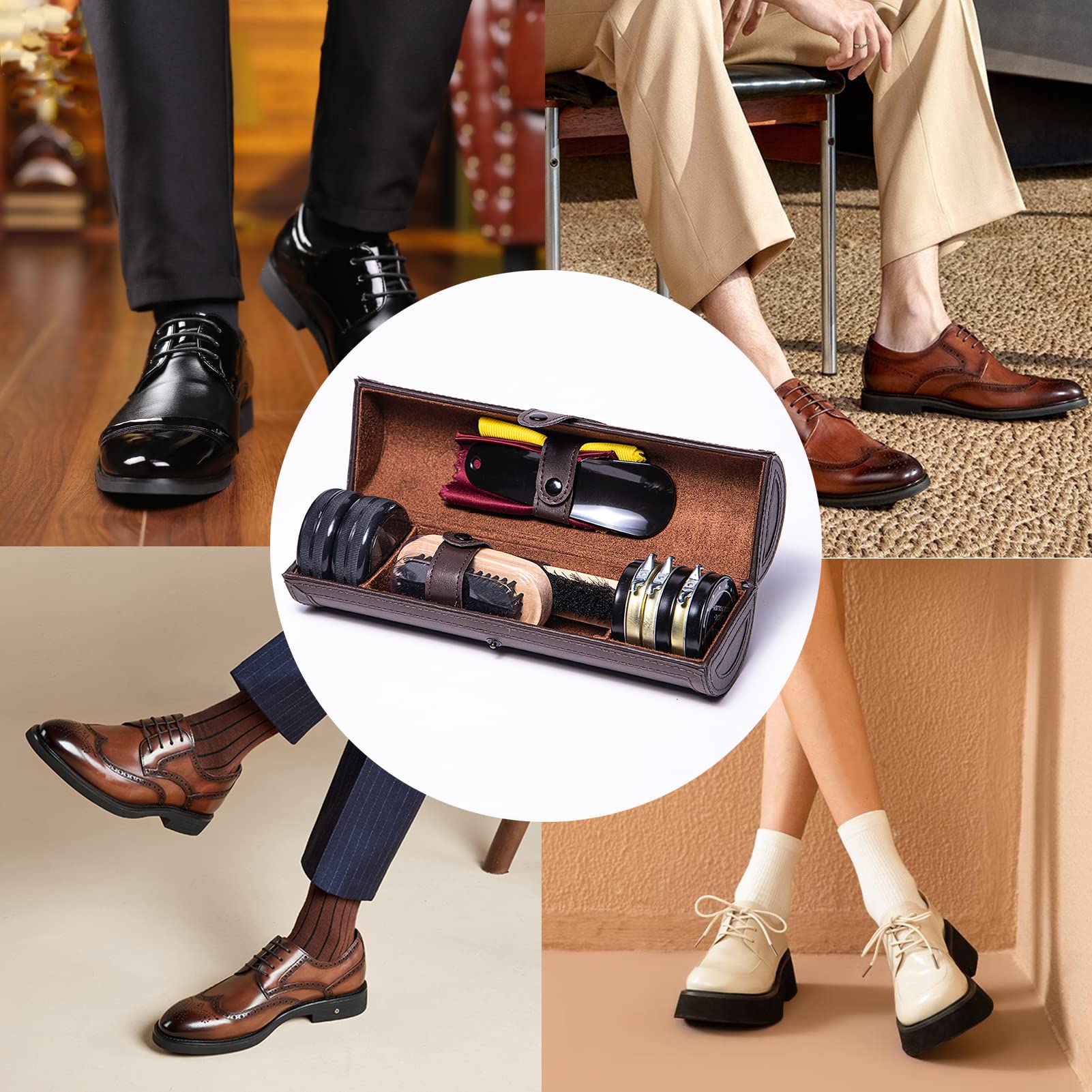 YUET Kit pour Cirage de Chaussures avec étui élégant en Cuir PU, Kit pour Cirage de Chaussures de Voyage 12 pièces,Trousse de Soins de Chaussure