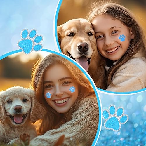 Blulu 25 Sheets 200 Pcs Paw Print Tattoos Temporary Dog Paw Glitter Tattoo Sticker Sparkly Small Stickers Removable Dog Stickers for Cheer Patrol Women Face Body Home Art Party Supplies(Purple)(Blue)