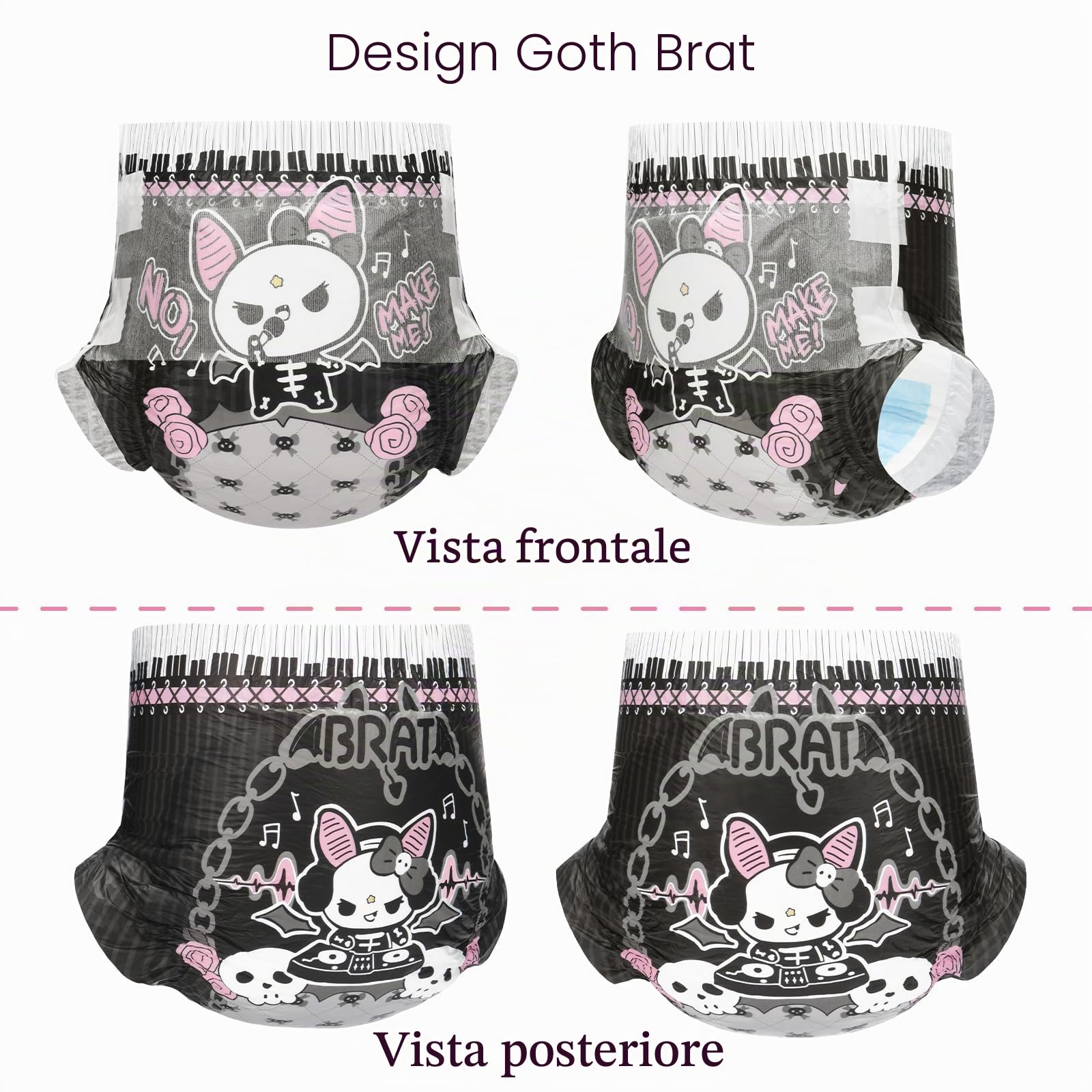 LittleForBig Assorbente Ultra 7000 ml Pannolino Stampato per Adulti 10 Pezzi - Goth Brat (L)