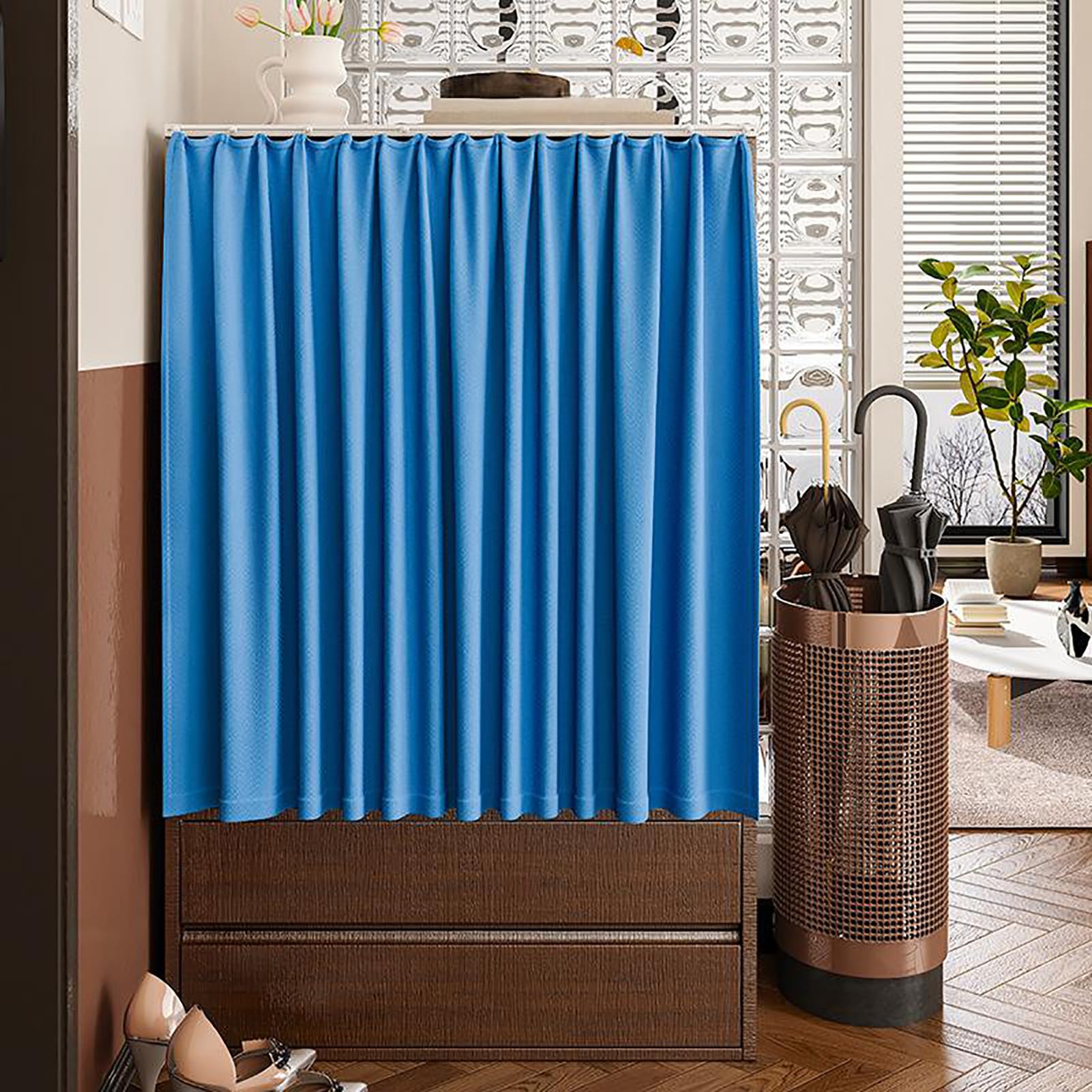 Rideaux de placard pour étagère et penderie de cuisine rustique