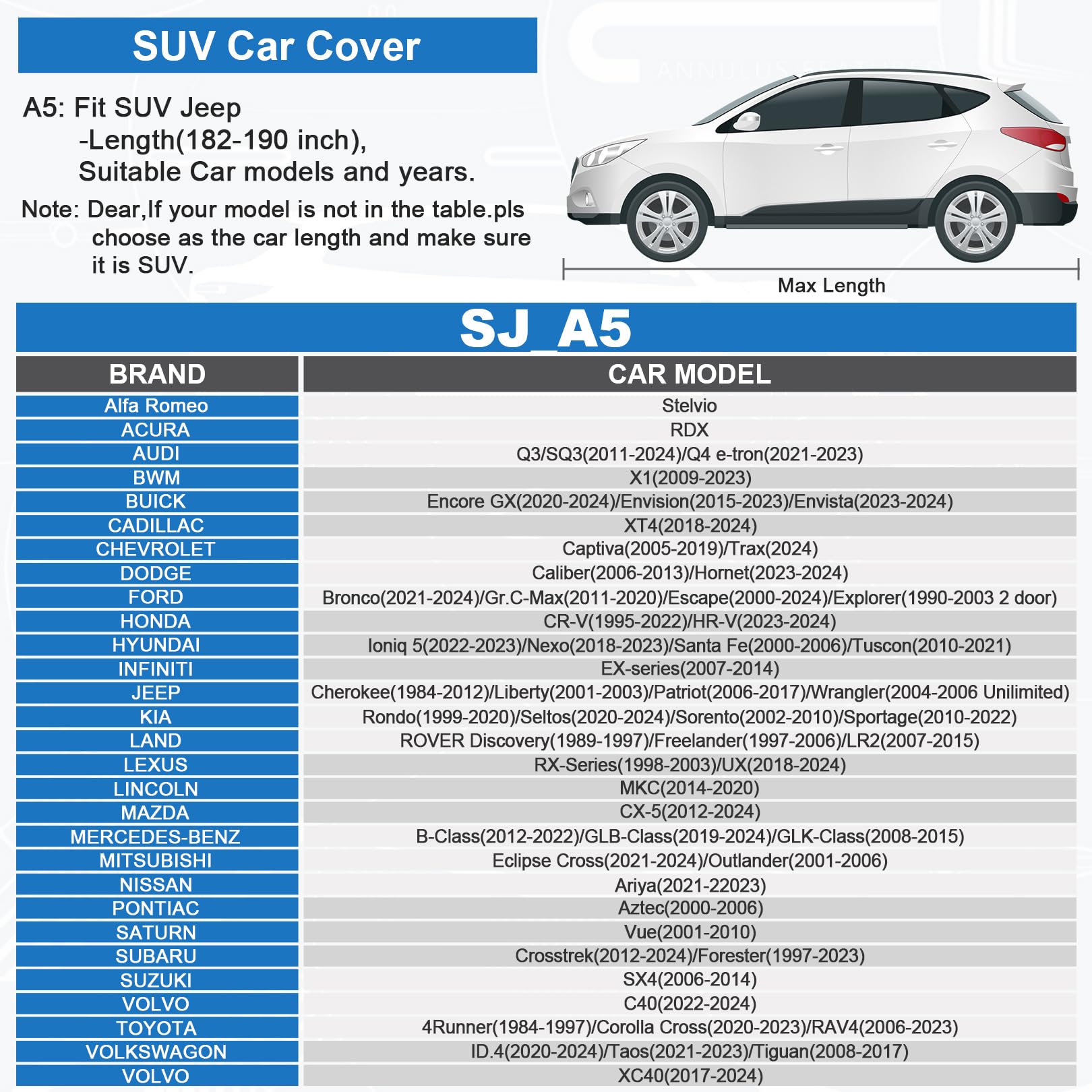 Sailnovo Housse de Voiture SUV imperméable Toutes Saisons,7 Couches Robuste pour Voiture,extérieur,Neige,Soleil,Protection UV avec Fermeture éclair,Ajustement Universel pour SUV(462 à 482 cm
