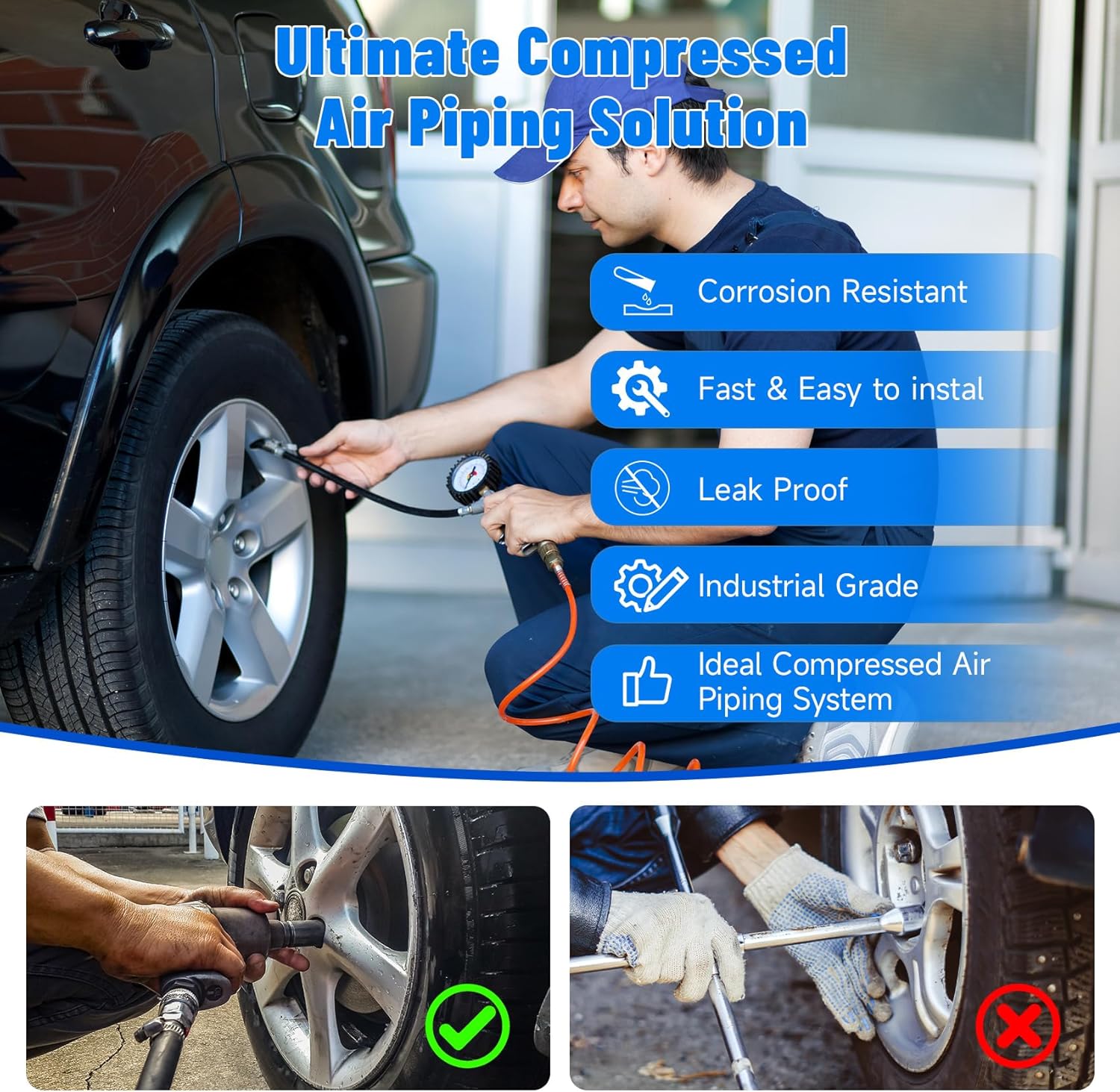 3/4 inch×300 ft shop air line kit, compressor air line kit for garage hdpe-aluminum piping, includes air line fittings and tool kit rapid air system 3/4" easy to install