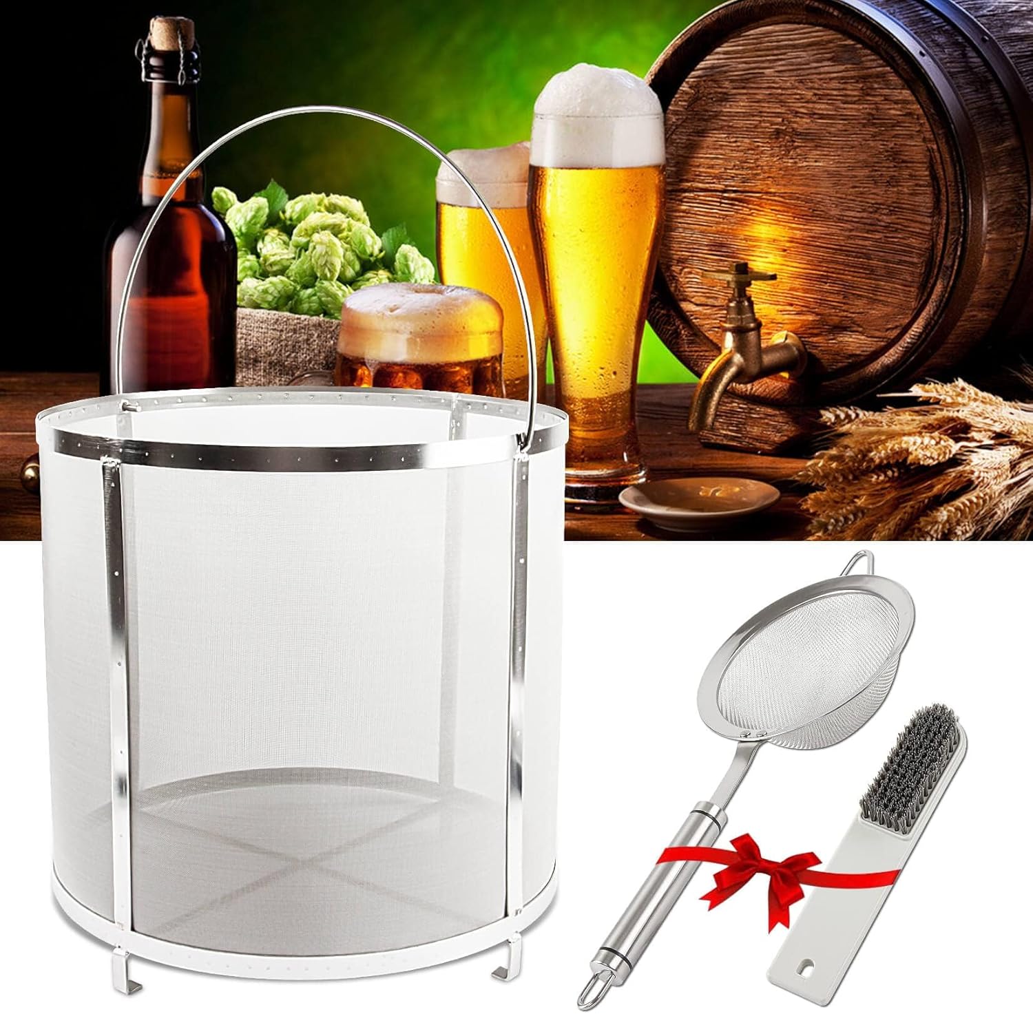 psler 13.8×13.8 inch (35×35cm) Wine Beer Dry Hops Filter Brewing Hopper Strainer 300 Micron Mesh Barrel Brewing Grain Basket Strainer for Homebrew Hops Wine Beer Tea Kettle Brew Filter