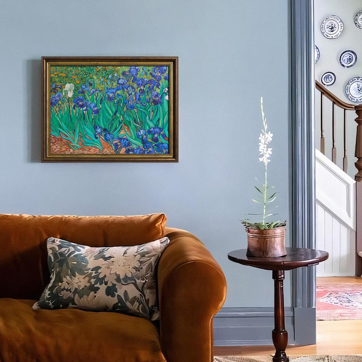 DAJONART Vintage Gold Framed Wall Art for Entryway, Van Gogh Oil Painting Irises Canvas Print Wall Decor, Vintage Botanical Wall Decor for Rustic Cottage Retro Home Office, 14"x18"