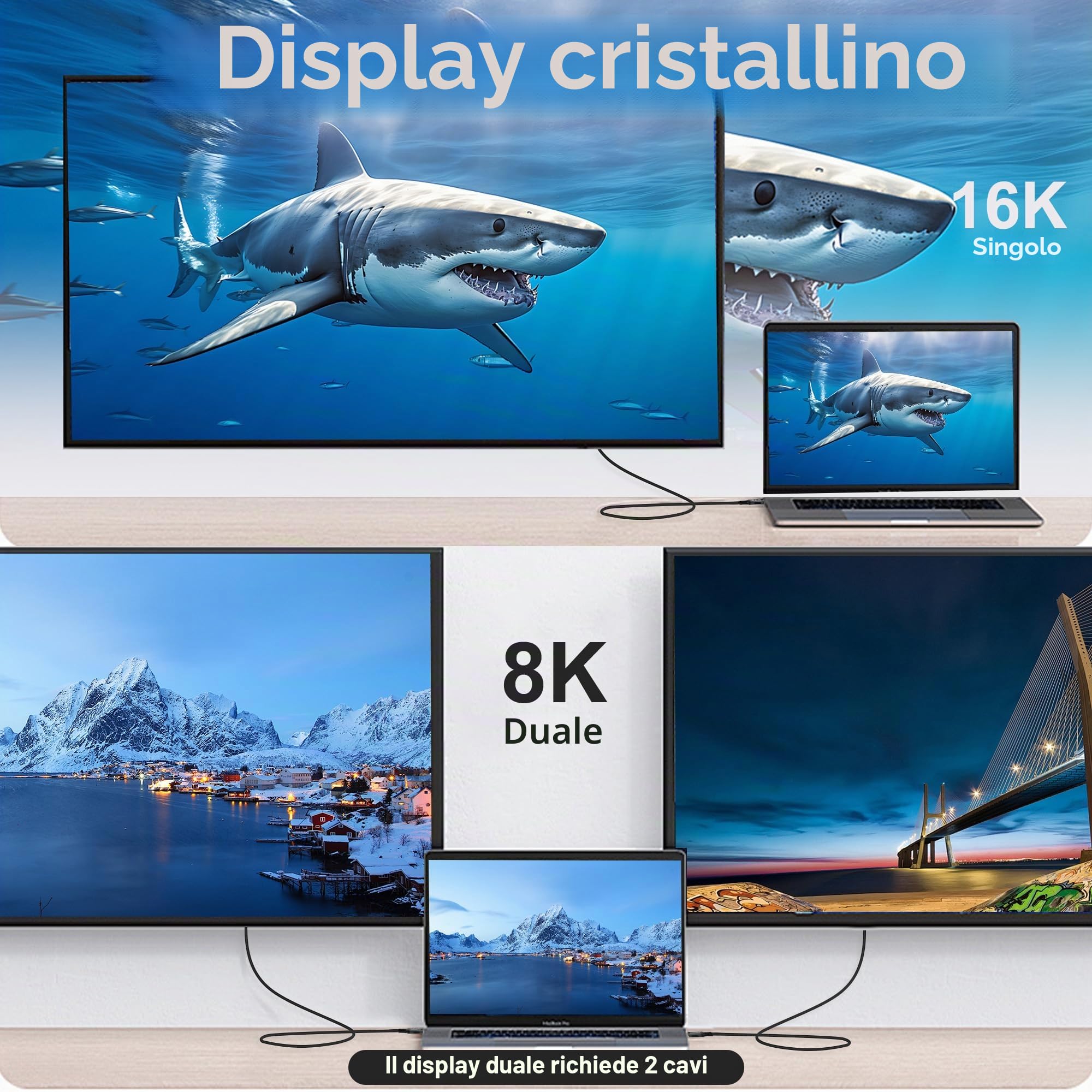 cavo usb 5 type-c 80 gbps Compatibile con Thunderbolt 5 angolo retto 2M,Supporta 240W,Video 16K@30Hz 8K@60Hz,cavo usb c dati alta velocità per Thunderbolt 4,USB 4,eGPU,Laptop