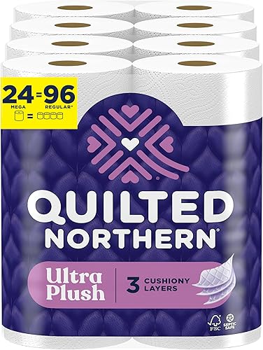 Quilted Northern Papel higiénico ultra afelpado, 24 megarrollos  96 rollos regulares, 3 veces más absorbente*, papel higiénico lujosamente suave,