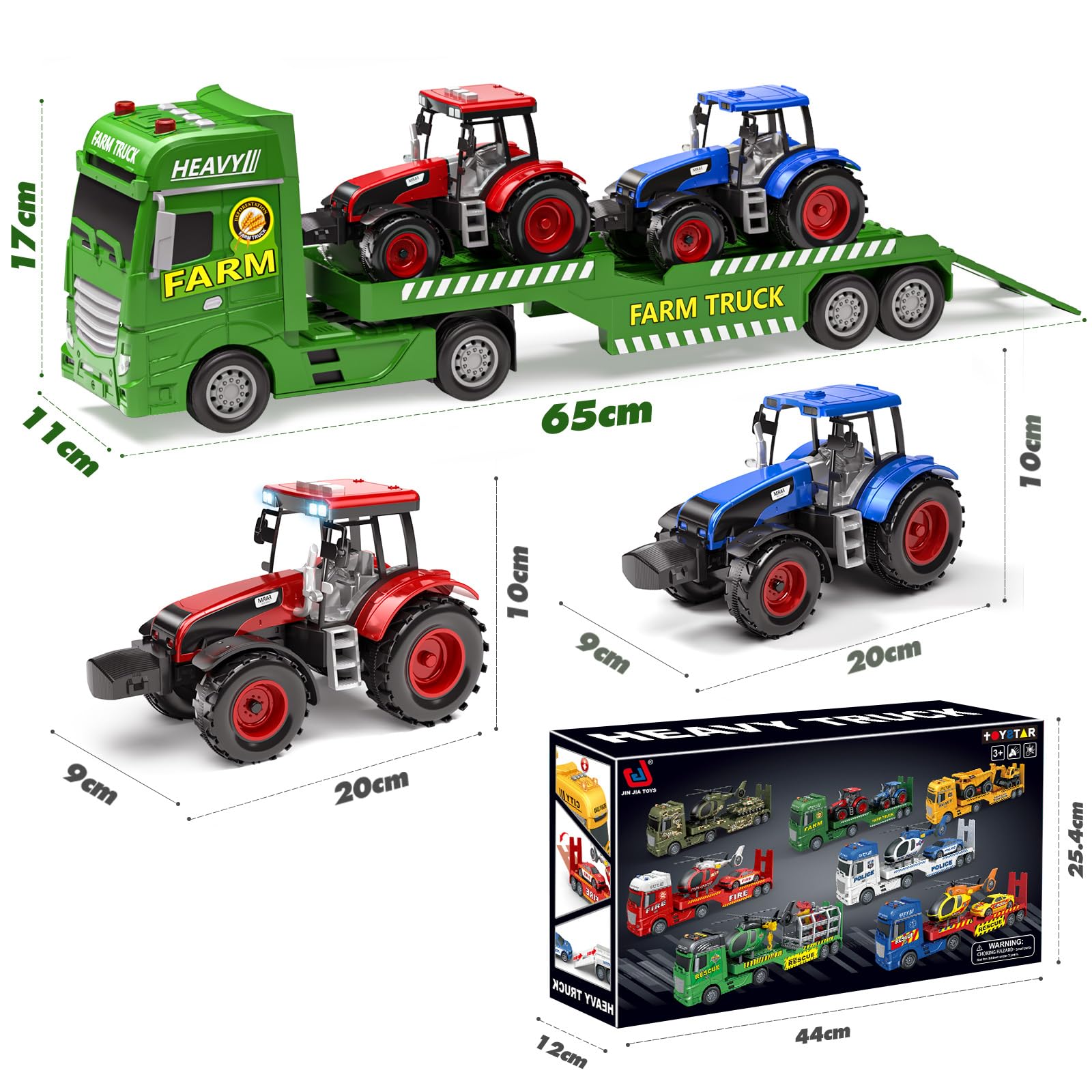 Tacobear Traktor Spielzeug mit Anhänger, Großer Bauernhof Traktor mit Licht und Sound Auto Transporter LKW Spielzeug Trecker Fahrzeuge Kinder Spielzeug ab 3 4 5 6 Jahre Junge Geschenk