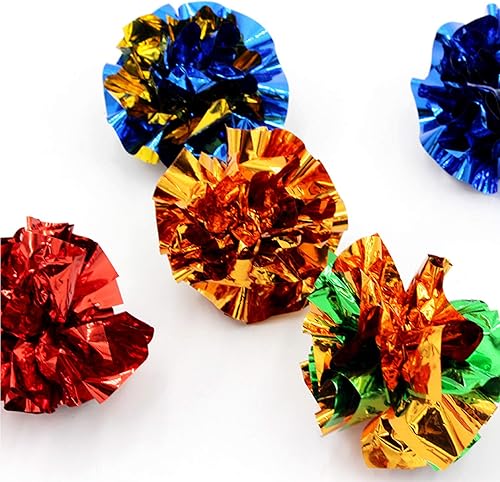 Miniatura 4 de PET SHOW Paquete de 30 bolas de juguete para gatos, juego de pompones interactivos, juguetes para gatitos, bolas de papel de hilo dorado, bolas de