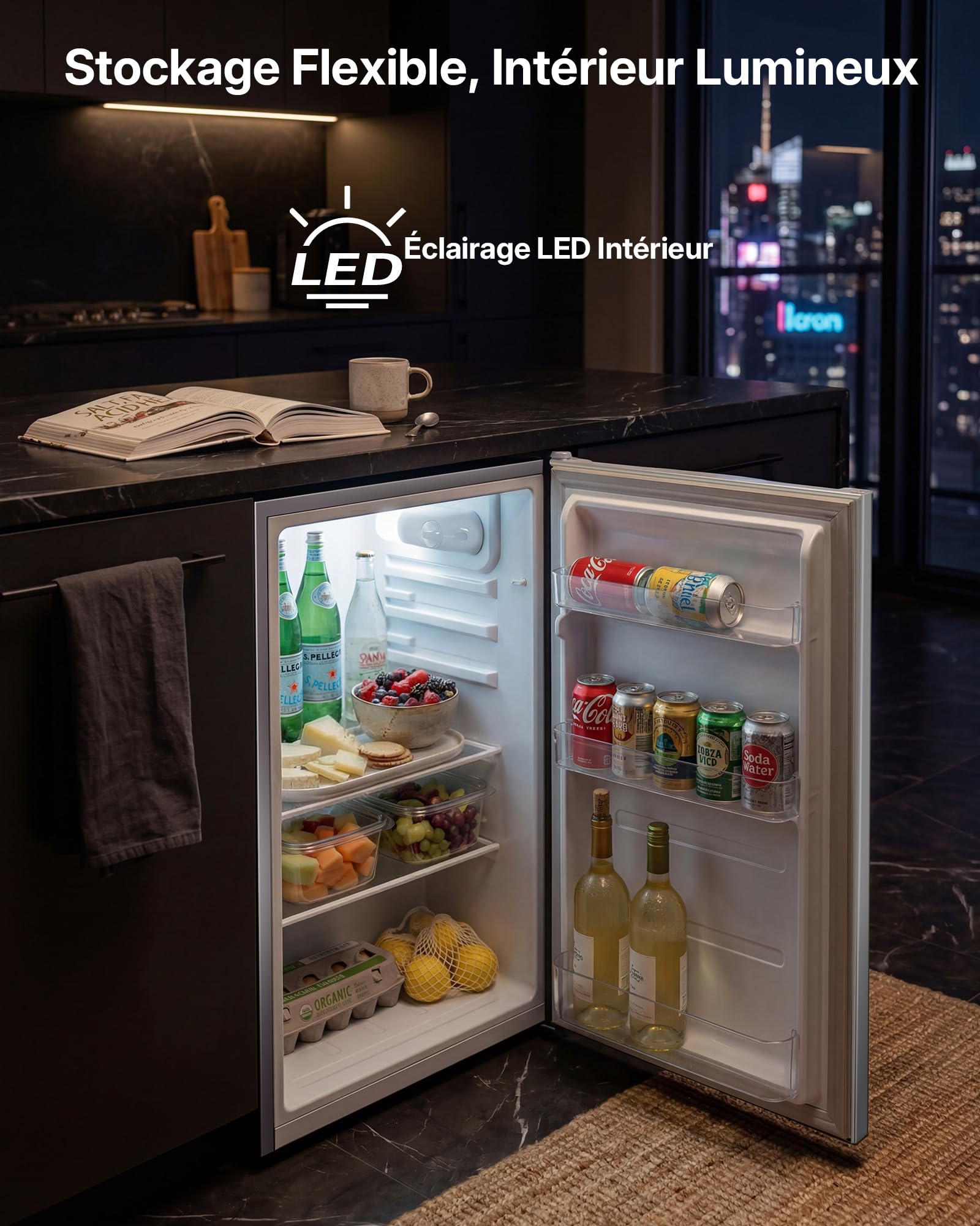Upstreman CR91 Réfrigérateur 91 Litres sans Congélateur, Silencieux 40 dB, Thermostat Réglable 1-10℃, Gris Argenté