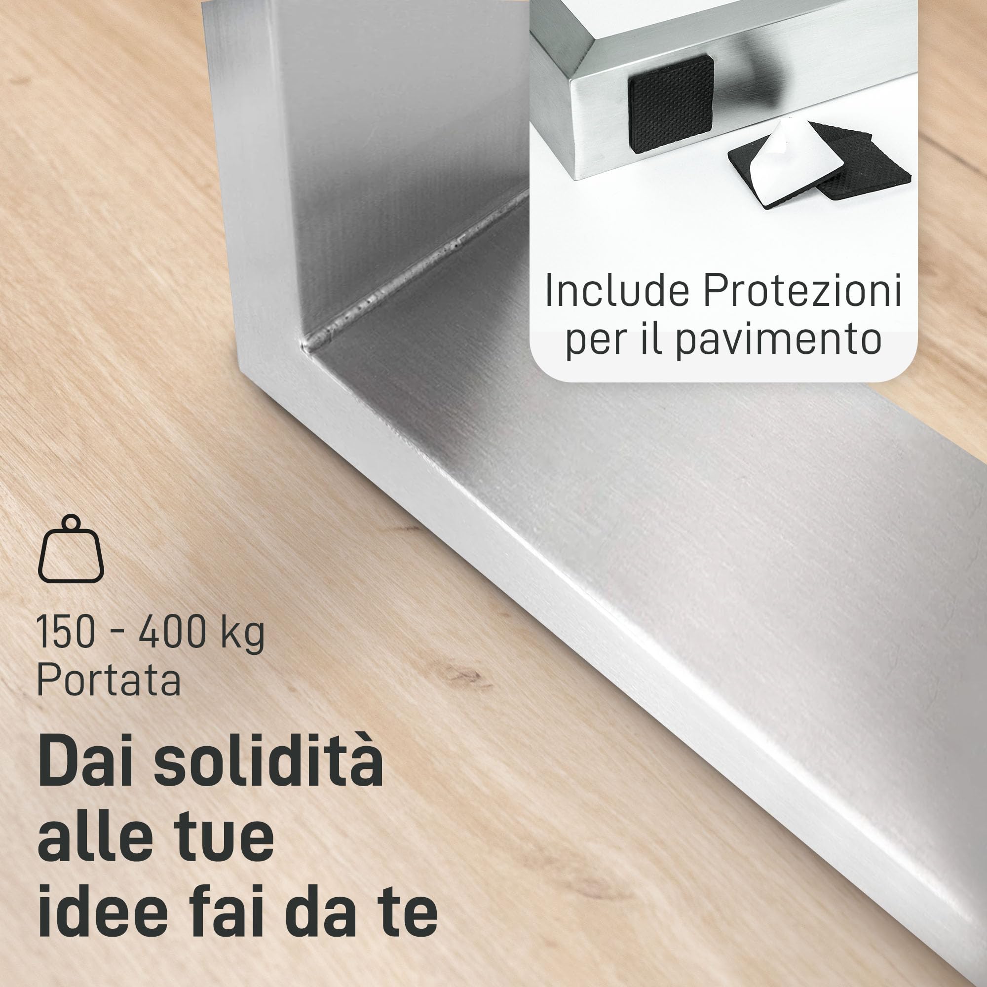 Natural Goods Berlin 2x Gambe per Tavolo RETTANGOLO Acciaio Inossidabile | Montaggio Semplice | Piedi per Mobili in Metallo | Ideali per Tavolo da Pranzo, Scrivania, Tavolino, Panca | 90x72 cm