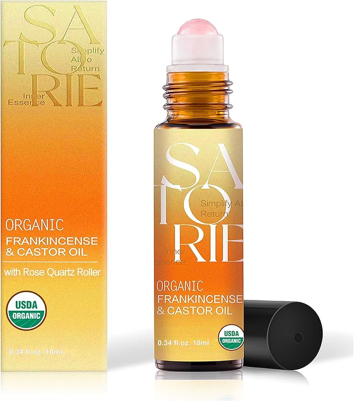 Satorie Óleo de Rícino e Olíbano Orgânicos em Roll-On com Aplicador de Quartzo Rosa, 10 mL