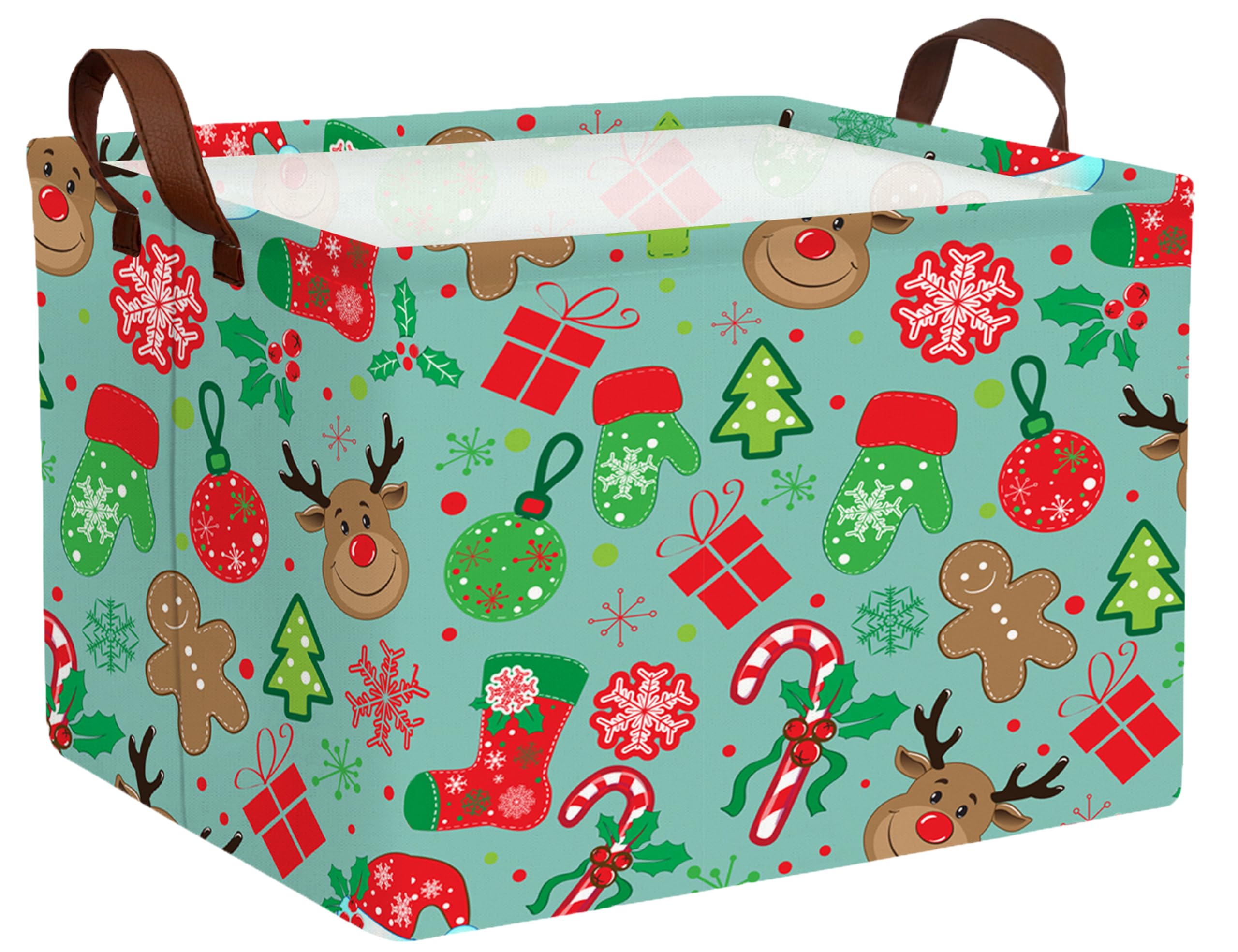 Large Christmas Gifts Empty Baskets Kids Collapsible Holiday Storage Bin with Handle (Deer Head Red Socks Hat)
