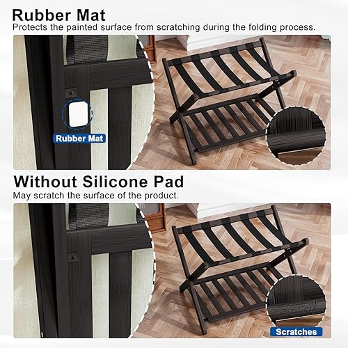 Vista 4 de Smuxee Portaequipajes totalmente montado para habitación de invitados, soporte plegable de bambú mejorado para maleta con 5 correas de nailon