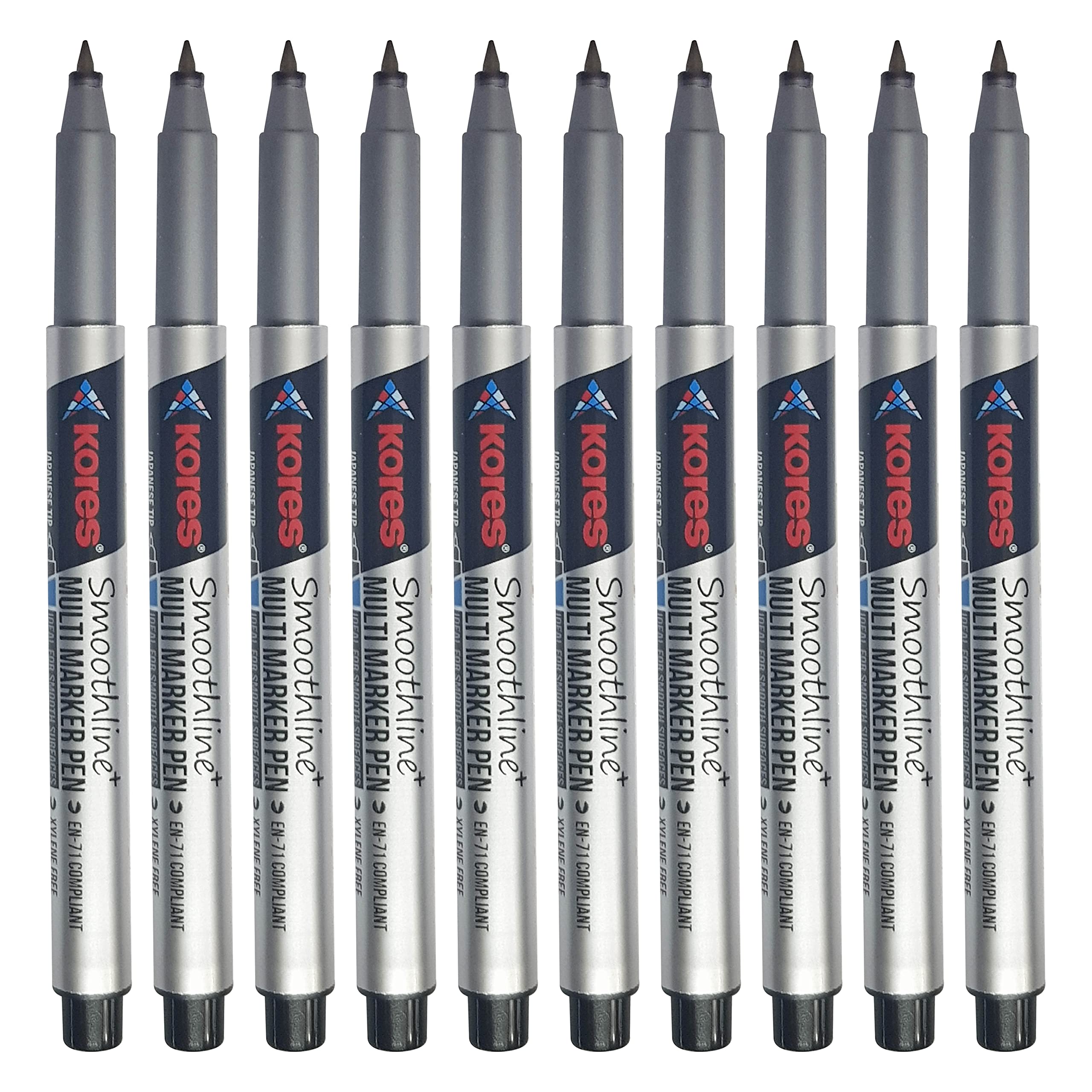 Kores Smoothline+ Permanent Marker Pens, BLACK, Fine Tip, Pack of 10, Write-4-All, Smooth Surface Markers, Waterproof Ink - Image 4