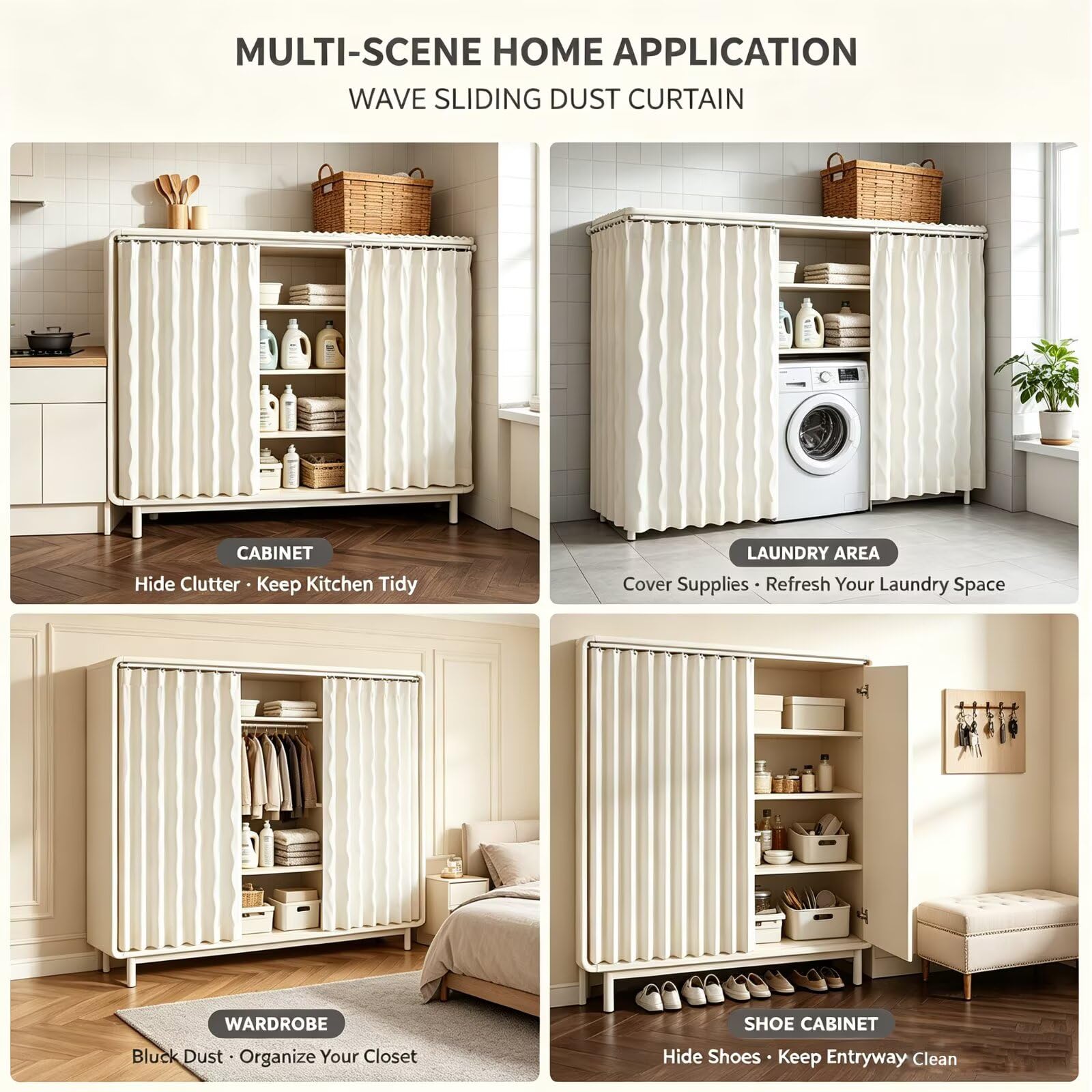 Regal Vorhang mit Gleitschiene zum Schieben W140 x H100cm Grau | Perfekt für offene Regale,Speisekammer,Waschküche und Wohnbereiche,sorgt für ein sauberes Erscheinungsbild.