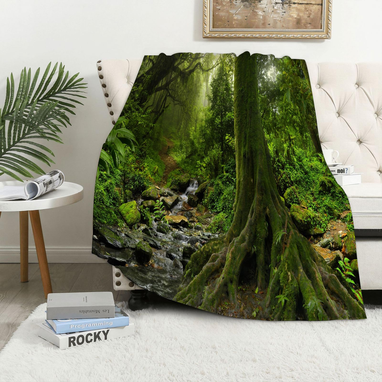 Maapchp Tropical Jungle With River - A3 Flannel Fleece Blanket Throws For Sofa Fluffy Blanket Bed Throw For Bedroom Tropical Jungle With River Blanket For Bed, Couch,Car 50X60in