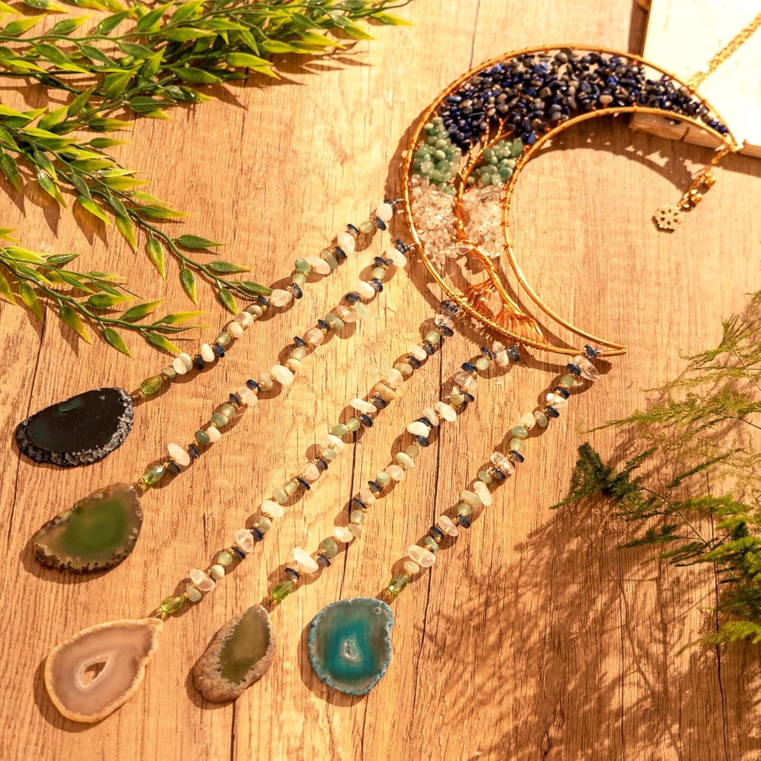 Moon Wind Chimes with Crystal Tree for Home Wall Decor Aesthetic, Room Wall Decor, Bohemian Room Decor, Haning Crystal Decor, Bedroom Decor for Women, Unique Gift for Women