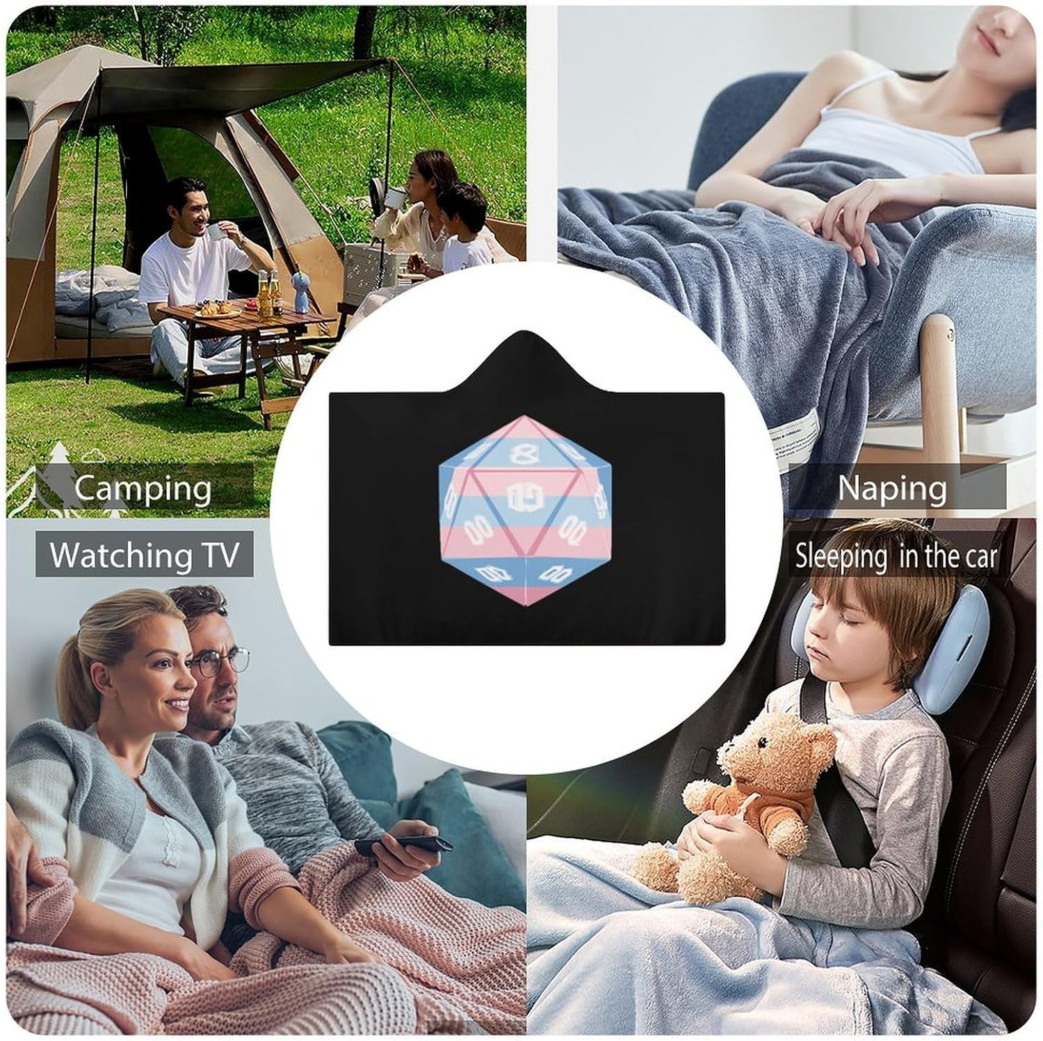 Trans Transgender Flag Dice Wearable Blanket Oversized Throw Cape | Cozy Hooded Blanket Gifts for Women Men