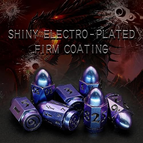 Miniatura 5 de Dados DND de bala para Calabozos y Dragones, juego de dados de metal D&D único y genial Cyberpunk dados poliédricos D y D para juegos de rol, Sci-Fi