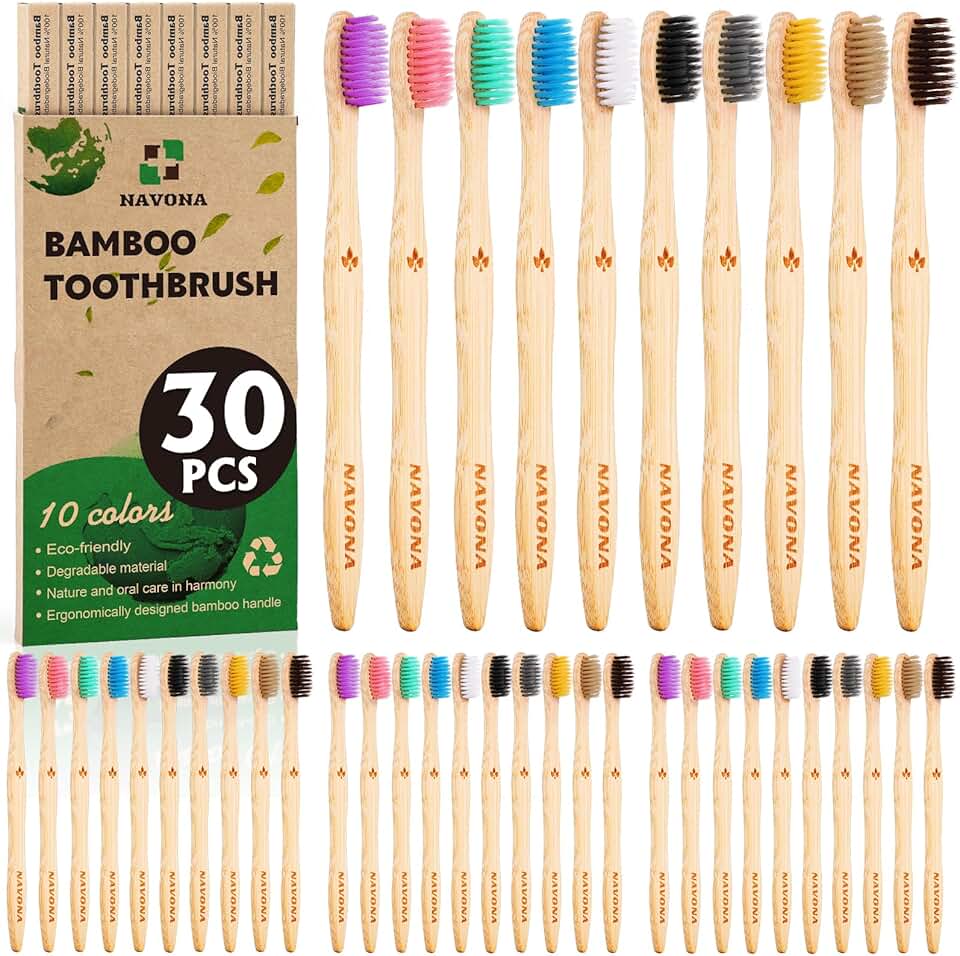 Navona 30 PCS Bamboo Toothbrushes, BPA Free Soft Bristles Toothbrush for Adults, Box of Two Kids Bamboo Toothbrushes Pack, Eco-Friendly Natural Wooden Toothbrush Bulk [Amazon-developed Certification] Compact by Design