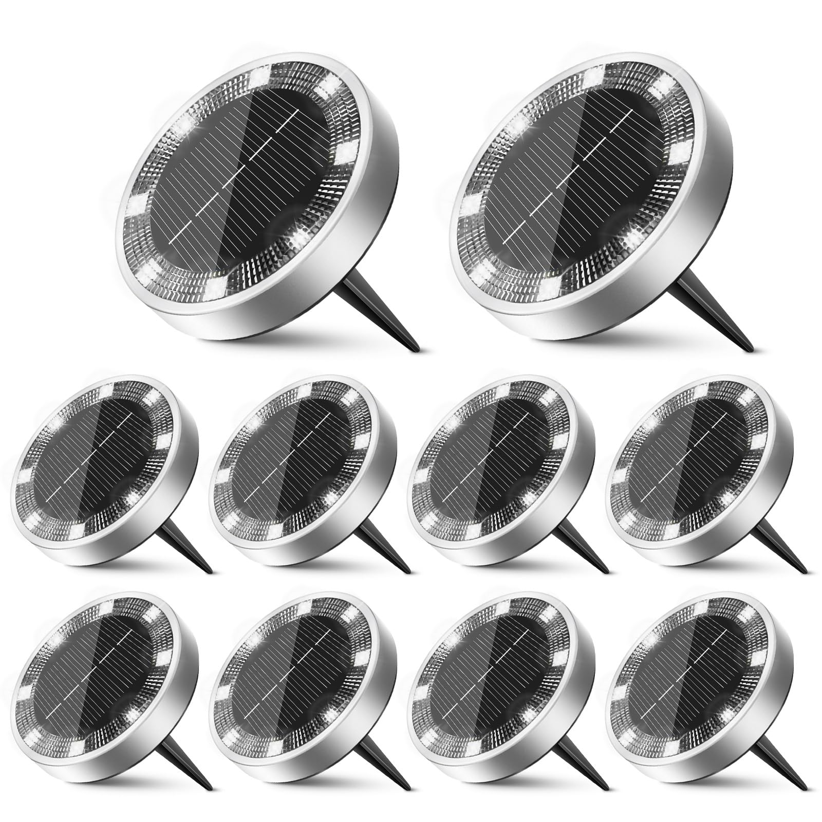 Peasur 10 Stück Solar Bodenleuchten Aussen, 8 LED Solarlampen für Außen Garten Wetterfest, Kaltweiss Solarleuchten Gartenbeleuchtung für Rasen Beet Weg Gehweg Blumentopf Boden Draußen