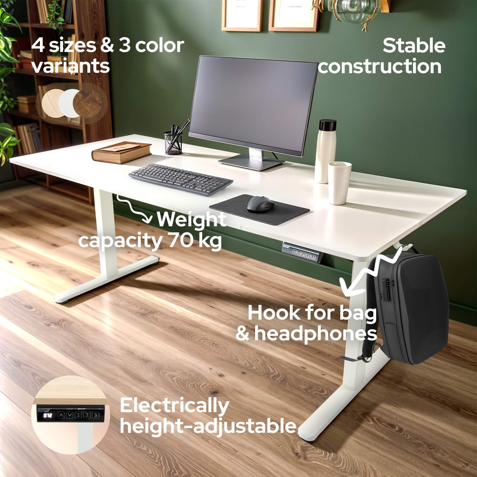 AREBOS Scrivania Elettrica Regolabile 160x80 cm | Altezza 72-118 cm | Funzione Memory | Tavolo Ergonomico Standing Desk | Postazione Seduta-in-Piedi | Bianco