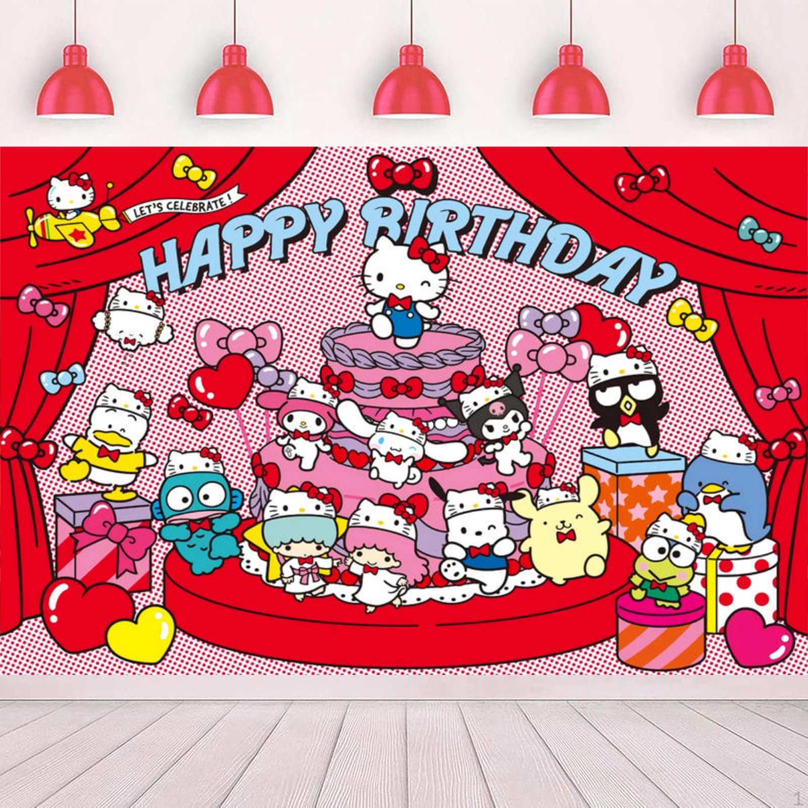 Kawaii Birthday Party Backdrop, 5 x 3FT Kawaii Theme Party Background Banner Photo Props Cute Cat Room Wall Decorations, for Kitty Fans Gift Kids