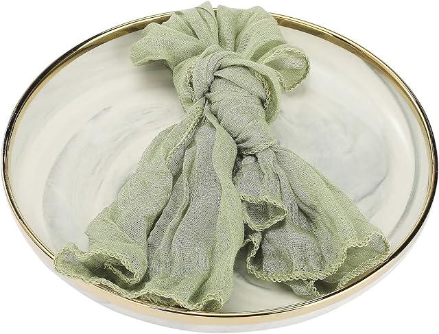 KWQBHW 10 Pack Cheesecloth Gauze Napkins, 53x35cm Wrinkled Dinner Napkins, Soft Decorative Cloth Napkins for Wedding Party Home Everyday Use, Sage Green