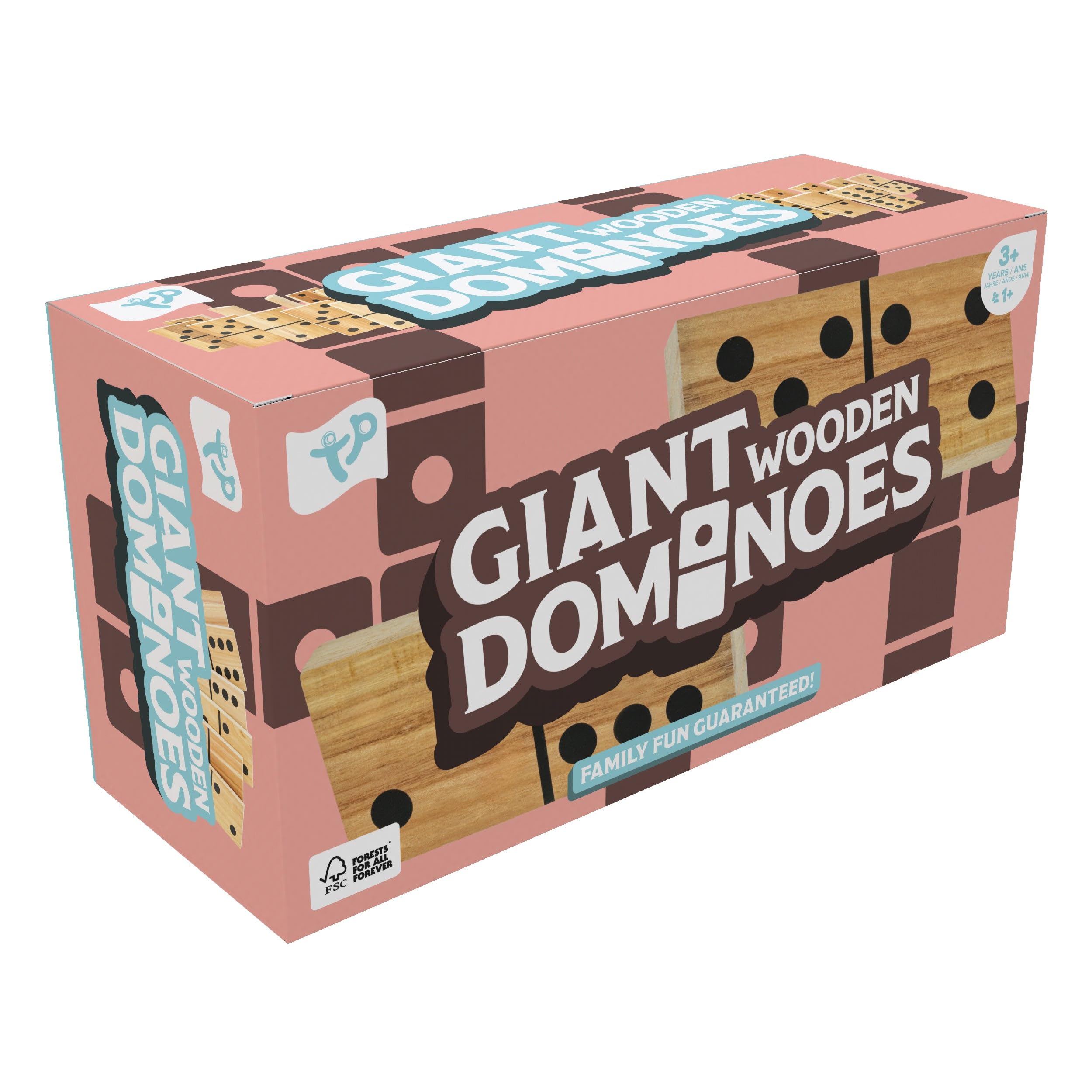 TP Toys FSC® gigantyczny drewniany zestaw domino – 28 elementów – do wewnątrz/na zewnątrz, od 3 lat, rodzinna gra planszowa, rozmiar XXL, dla dzieci i dorosłych
