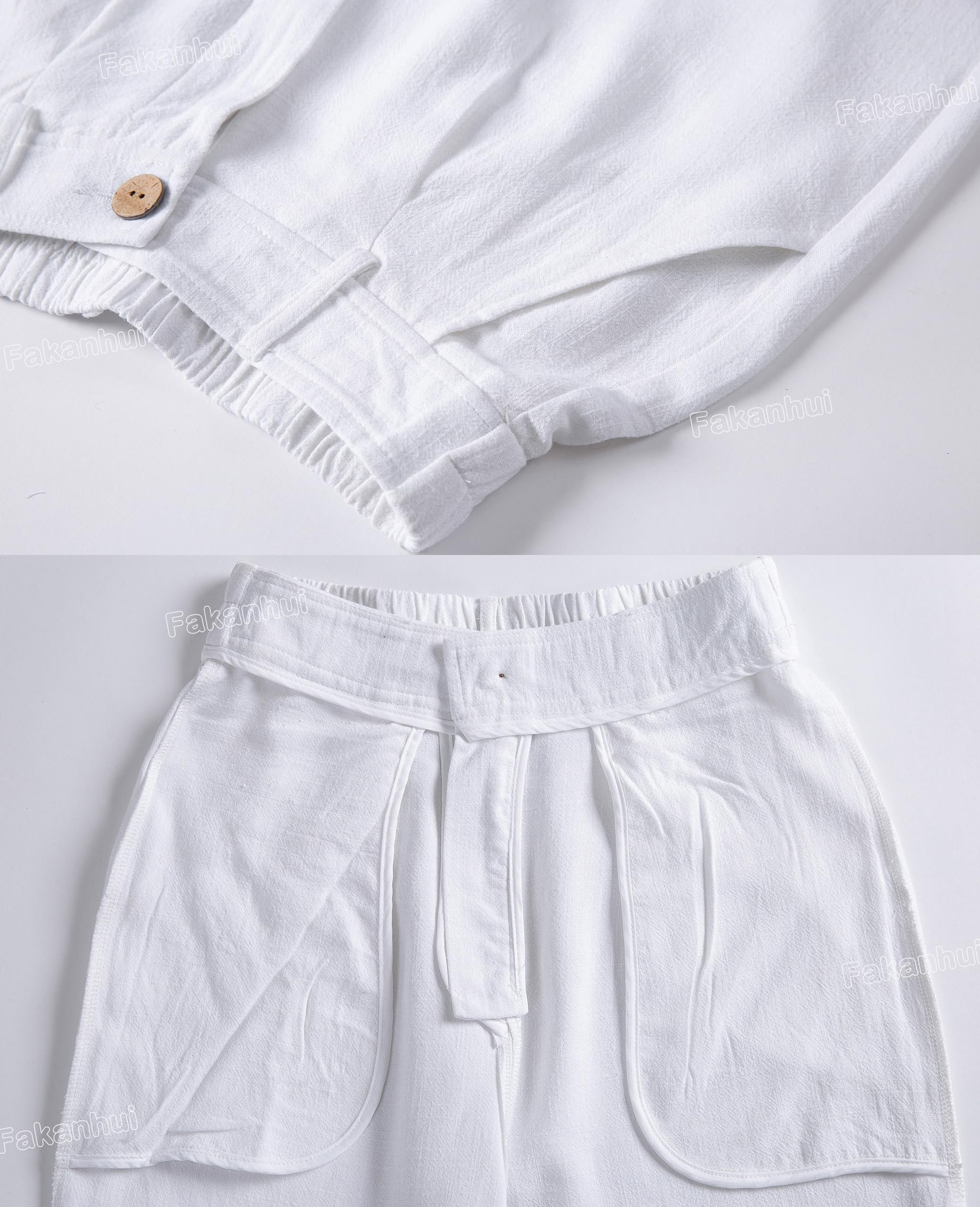 Fakanhui Pantalones de lino para mujer, estilo casual, de verano, negocios, rectos, pierna ancha, de algodón y lino