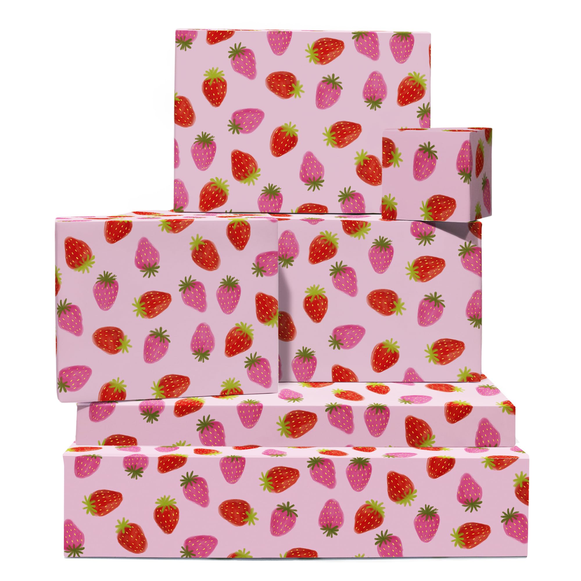 Central 23 Carta Regalo Con Fragole – 6 Fogli 70x50 Cm Con Adesivi – Riciclabile, FSC, Design Londinese Per Ragazze