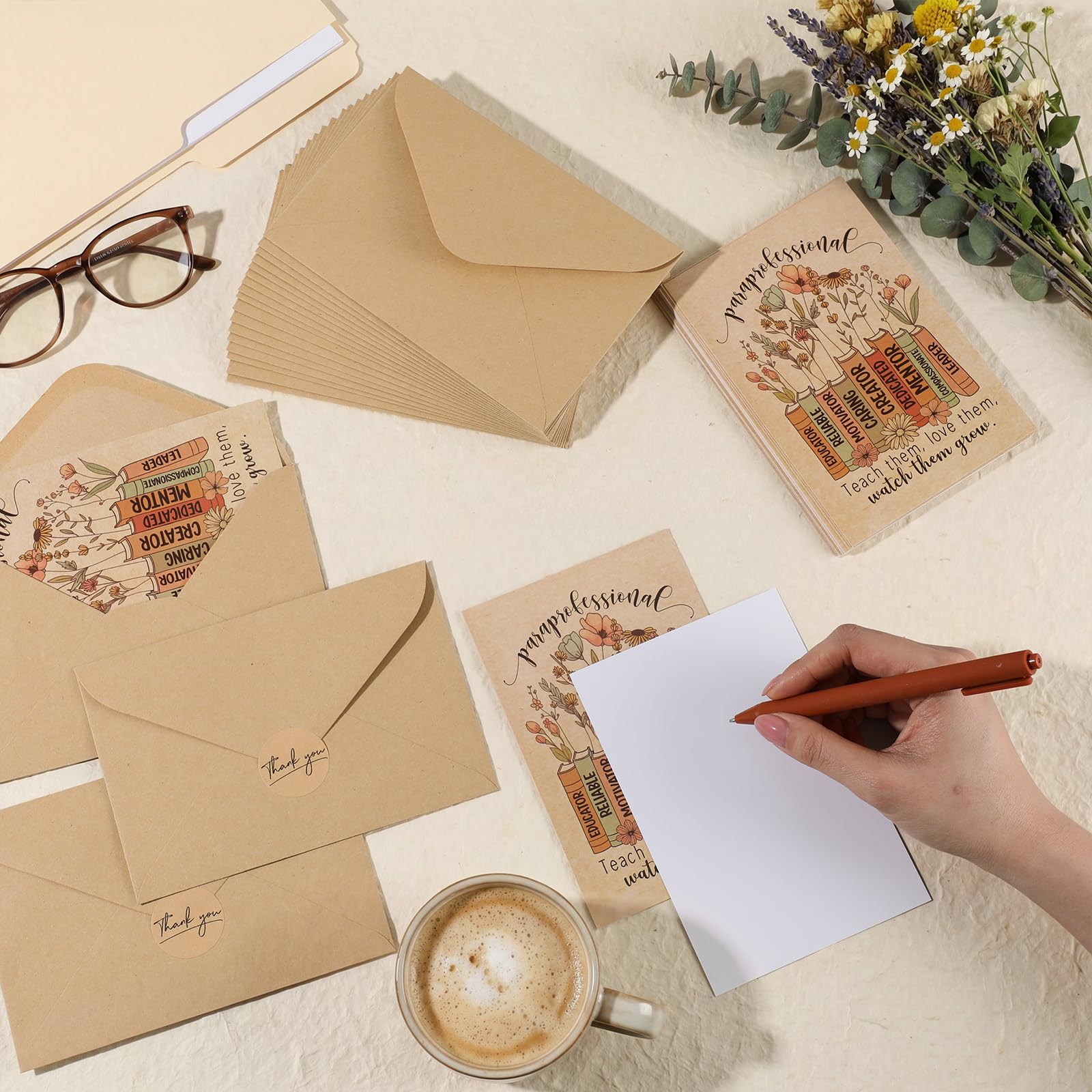 Resurhang 20 Sets End of Year Gifts Paraprofessional Cards Bulk 6x4'' with Envelopes and Thank You Sticker Graduation Teacher Appreciation Gift for Teacher Assistant Paraeducator Aide