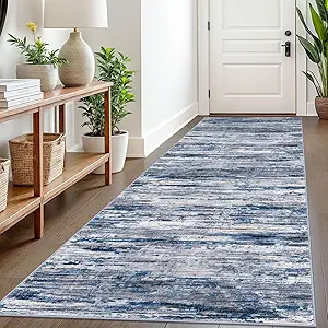 3x8 Navy Blue Gray Neutral Multi Modern Abstract Runner Rug for Hallways, Super Soft Hallway Decor Kitchen Rugs with Non-Slip, Non-Shedding Washable Rug for Entryway Bedroom Indoor