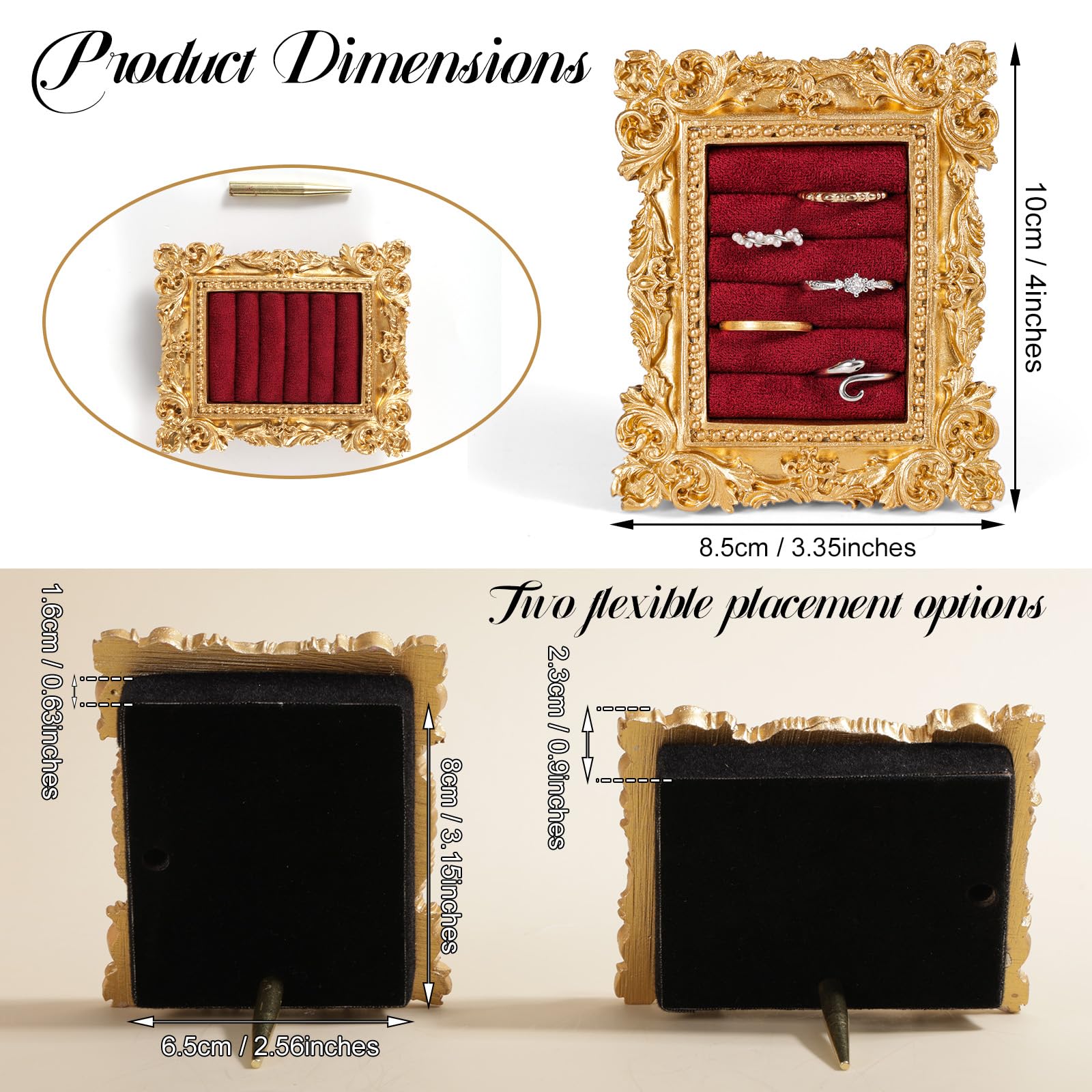 Mikovivi Vintage Ring Display Stand, Baroque Ring Holder Earring Display Tray Jewelry Organizer Birthday Engagement Wedding Decoration for Women (): Wine Red