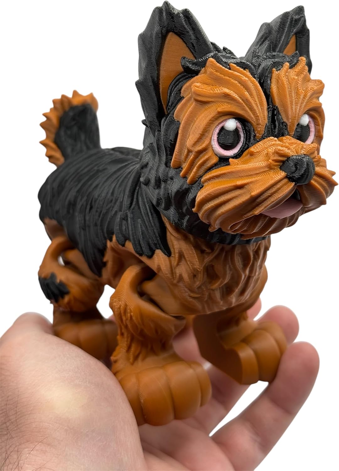 Articulated Yorkshire Terrier Dog Fidget Toy, 3D Printed Decoration, Black and Brown (Large)