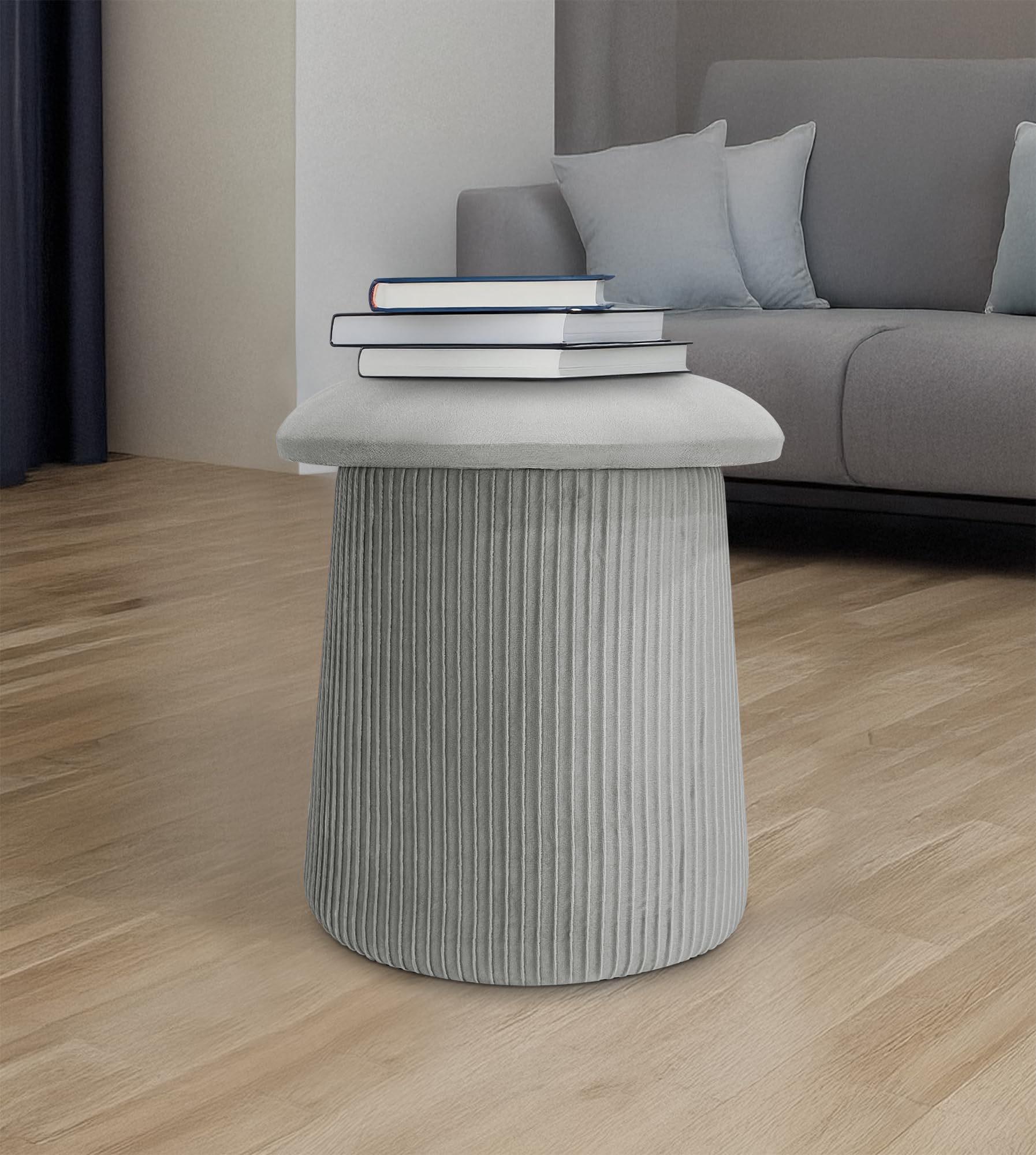 IlGruppone Pouf Contenitore in Velluto a Forma di Fungo – Poggiapiedi e Seduta Moderna 38x44 cm, Design Elegante Disponibile in 4 Colori - Grigio