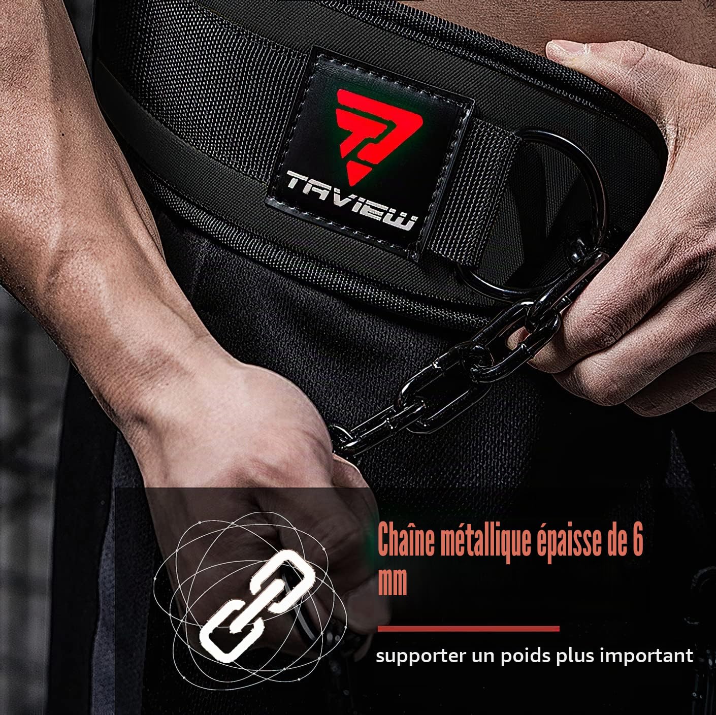 TAVIEW Ceinture de Dips avec Chaîne - Ceinture Lestée pour Tractions - Ceinture de Dips Lestée Robuste pour Entraînements - Ceinture Lestée pour Hommes et Femmes pour Musculation