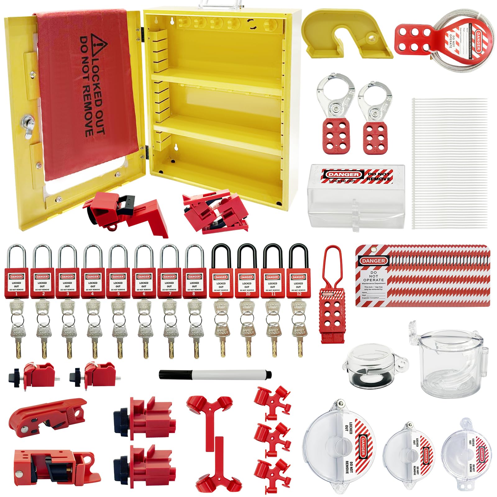 BULANGD 120 Pieces Lockout Tagout Station Loto Kit, Safety Padlocks, Lockout Hasp, Lock Out Tags, Circuit Breaker Lock, Cable Lock, Plug Lock Lockout