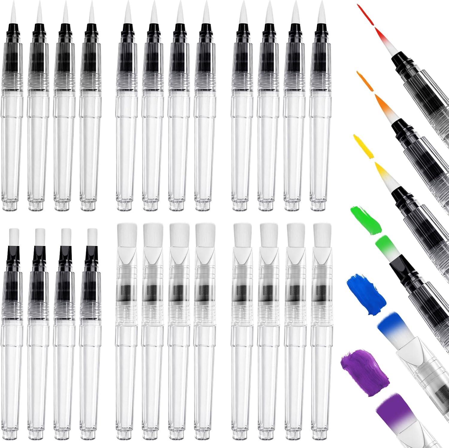 60 Pcs Watercolor Brush Pens, Refillable Water Brush Pen, Leakproof Watercolor Painting Brushes, Water Color Paint Pens with 6 Assorted Tips for Painting Supplies Aquarelle Gouache Acrylics